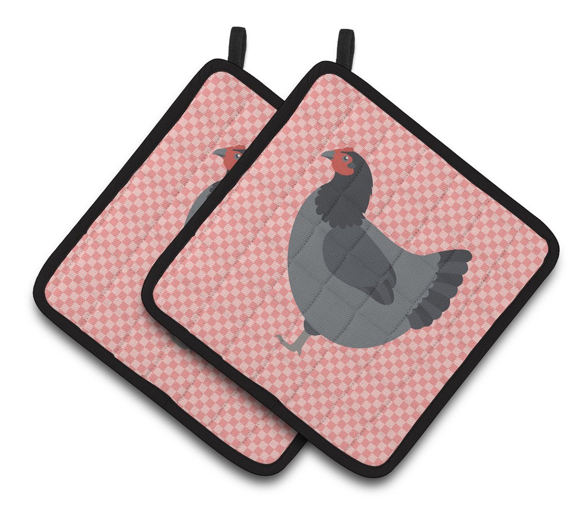 Jersey Giant Chicken Pink Check Pair of Pot Holders BB7835PTHD by Caroline&#39;s Treasures
