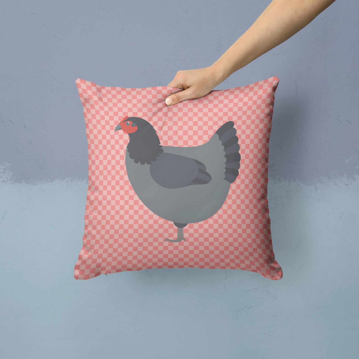 Jersey Giant Chicken Pink Check Fabric Decorative Pillow BB7835PW1414 - the-store.com