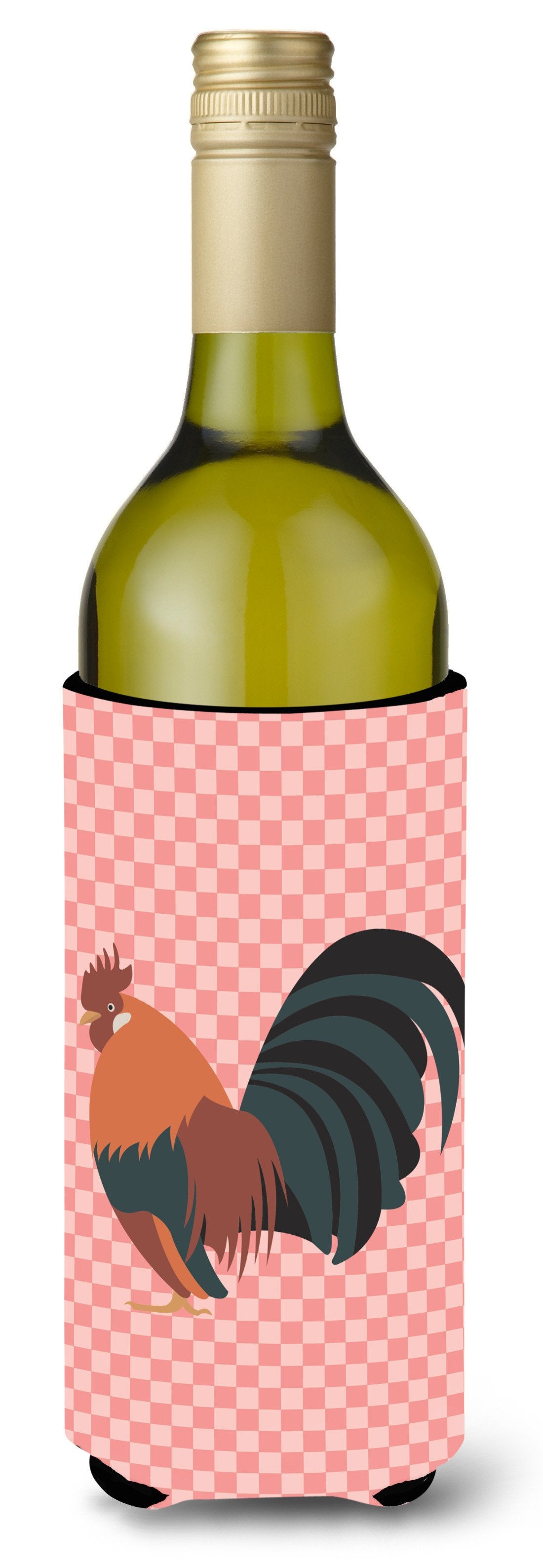 Dutch Bantam Chicken Pink Check Wine Bottle Beverge Insulator Hugger BB7836LITERK by Caroline&#39;s Treasures