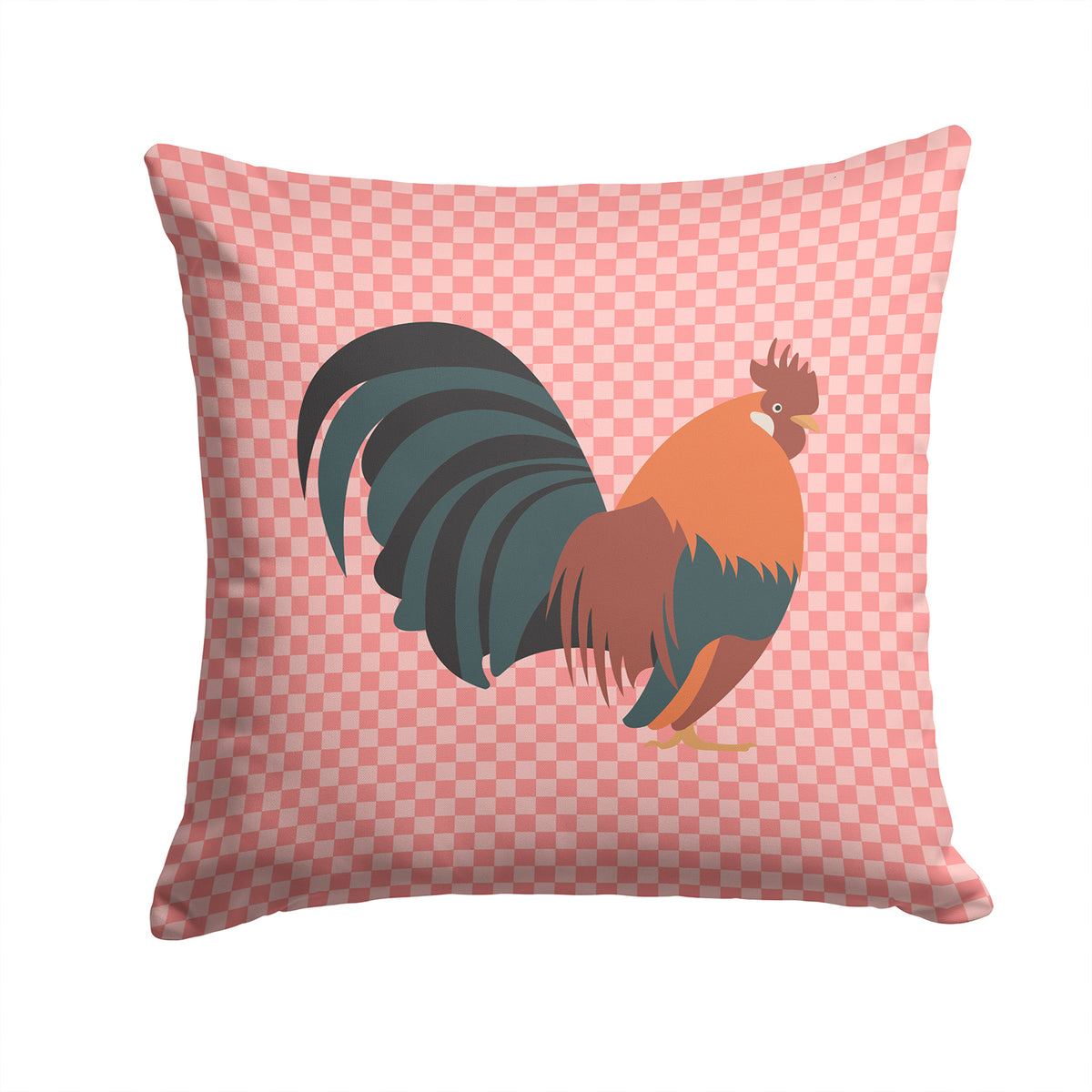 Dutch Bantam Chicken Pink Check Fabric Decorative Pillow BB7836PW1414 - the-store.com