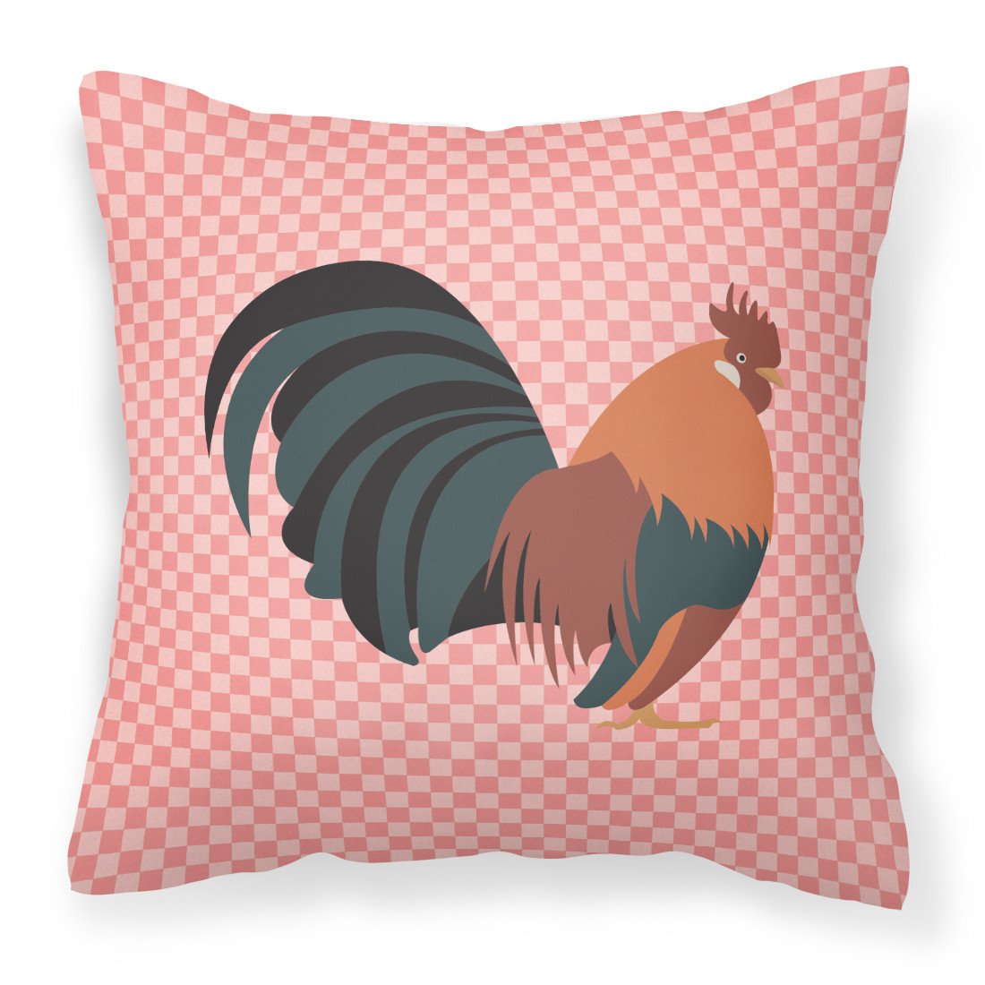 Dutch Bantam Chicken Pink Check Fabric Decorative Pillow BB7836PW1818 by Caroline&#39;s Treasures