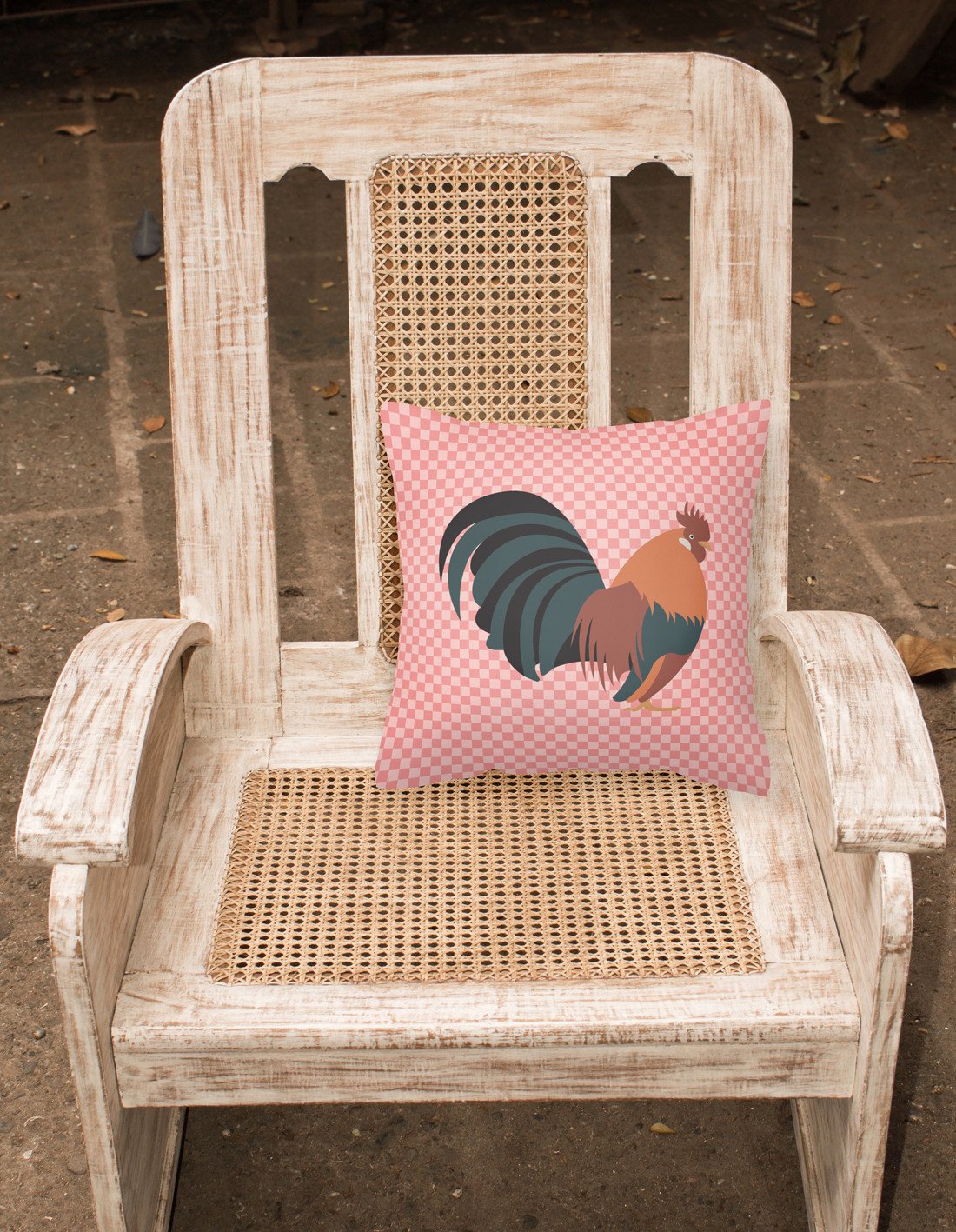 Dutch Bantam Chicken Pink Check Fabric Decorative Pillow BB7836PW1818 by Caroline's Treasures