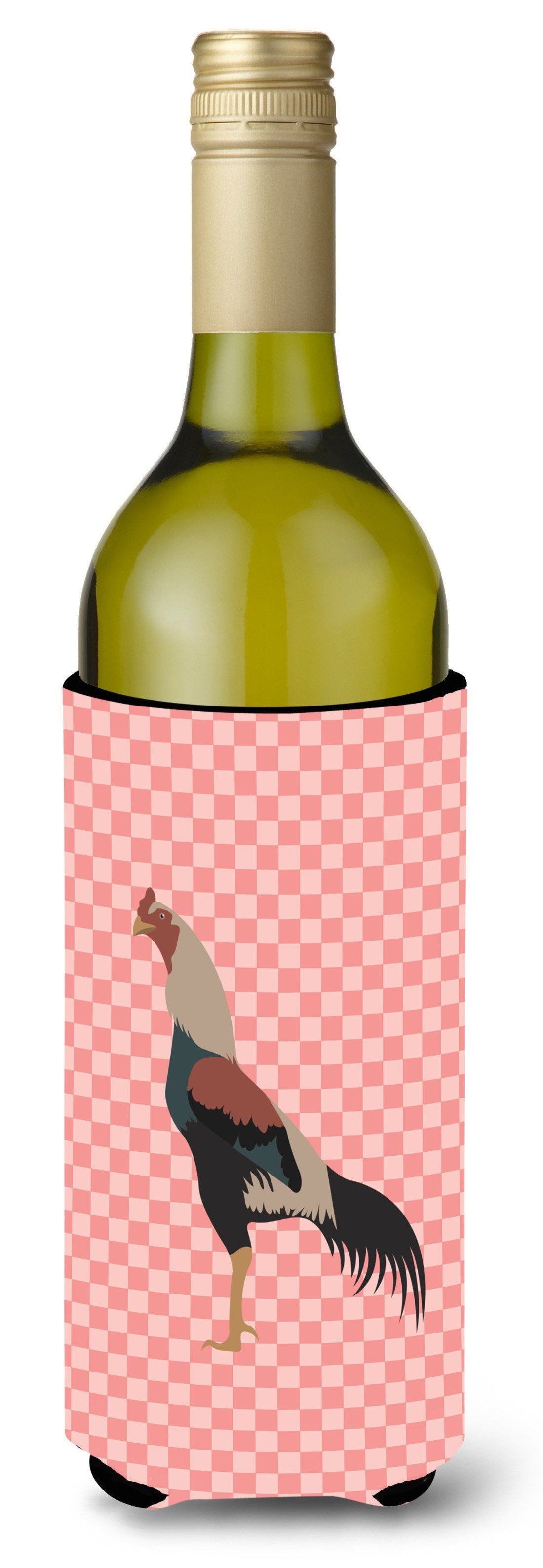 Kulang Chicken Pink Check Wine Bottle Beverge Insulator Hugger BB7838LITERK by Caroline&#39;s Treasures