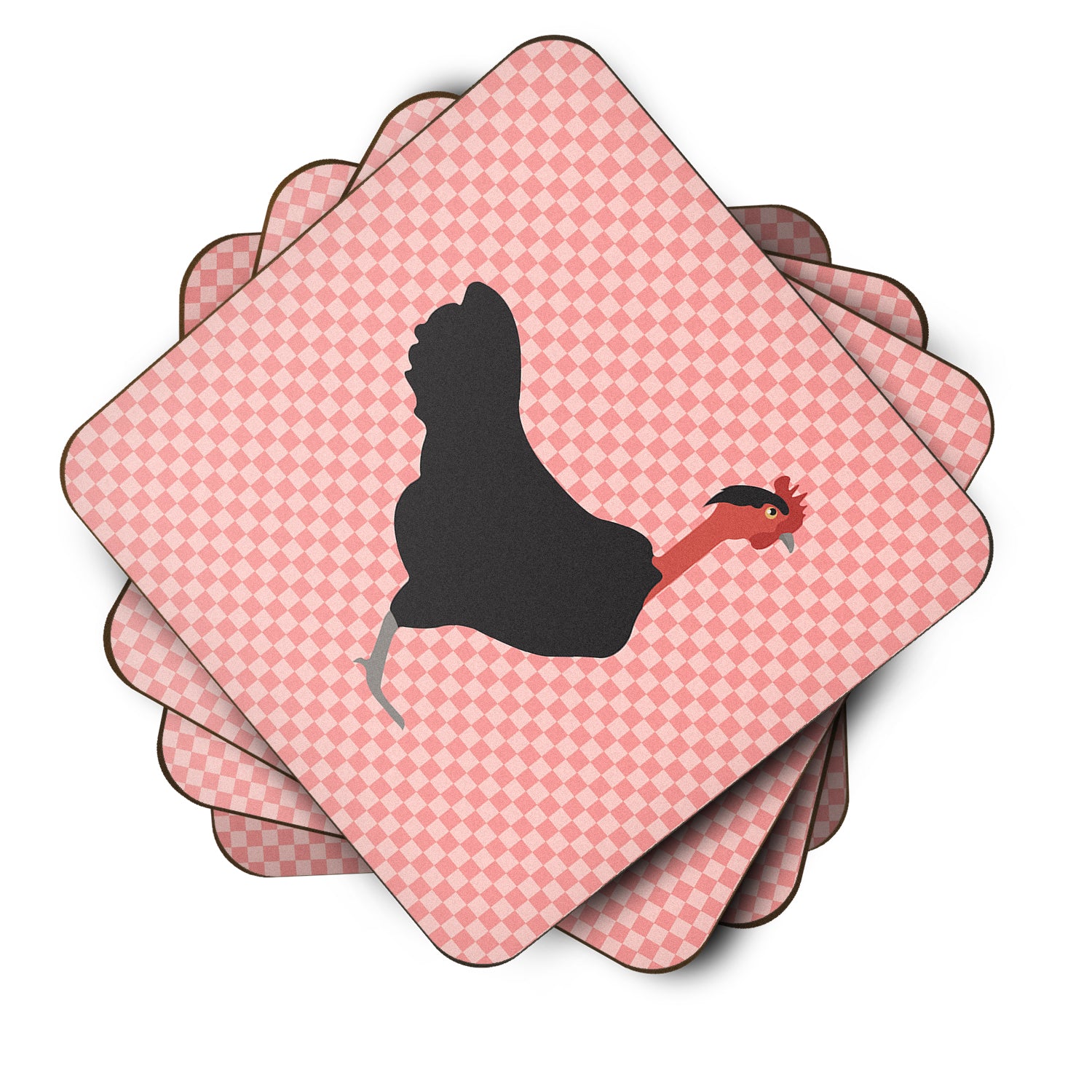 Naked Neck Chicken Pink Check Foam Coaster Set of 4 BB7839FC - the-store.com