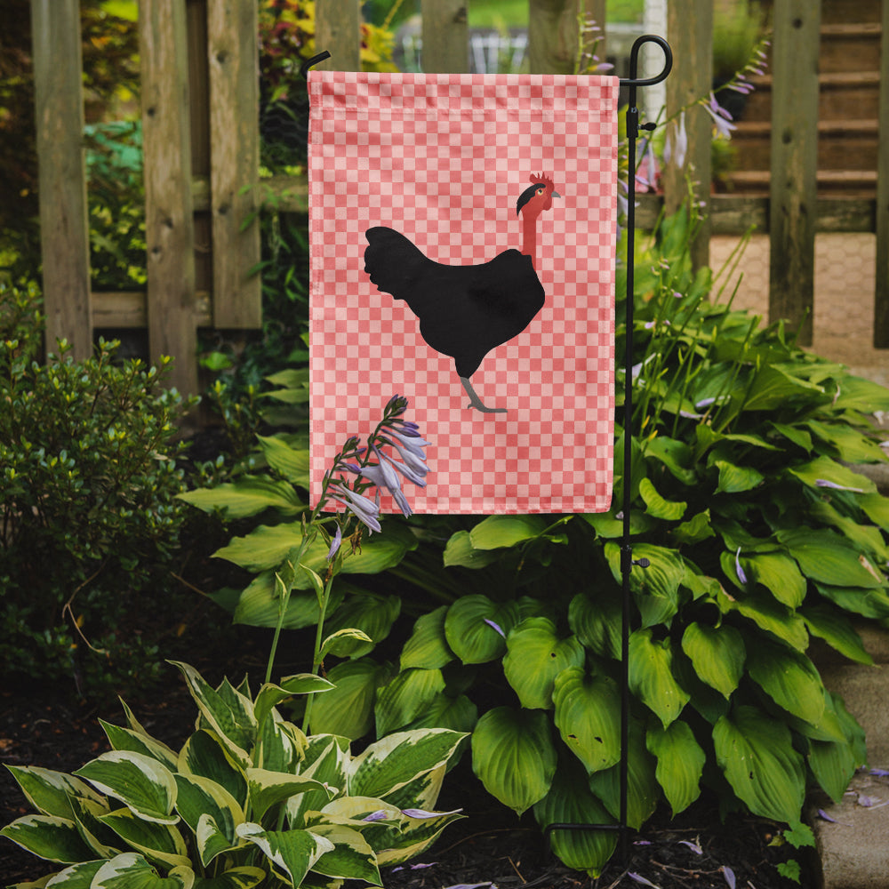 Naked Neck Chicken Pink Check Flag Garden Size  the-store.com.