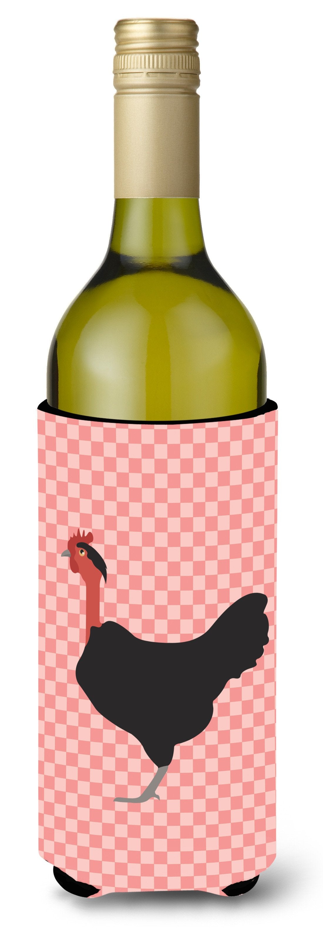 Naked Neck Chicken Pink Check Wine Bottle Beverge Insulator Hugger BB7839LITERK by Caroline&#39;s Treasures