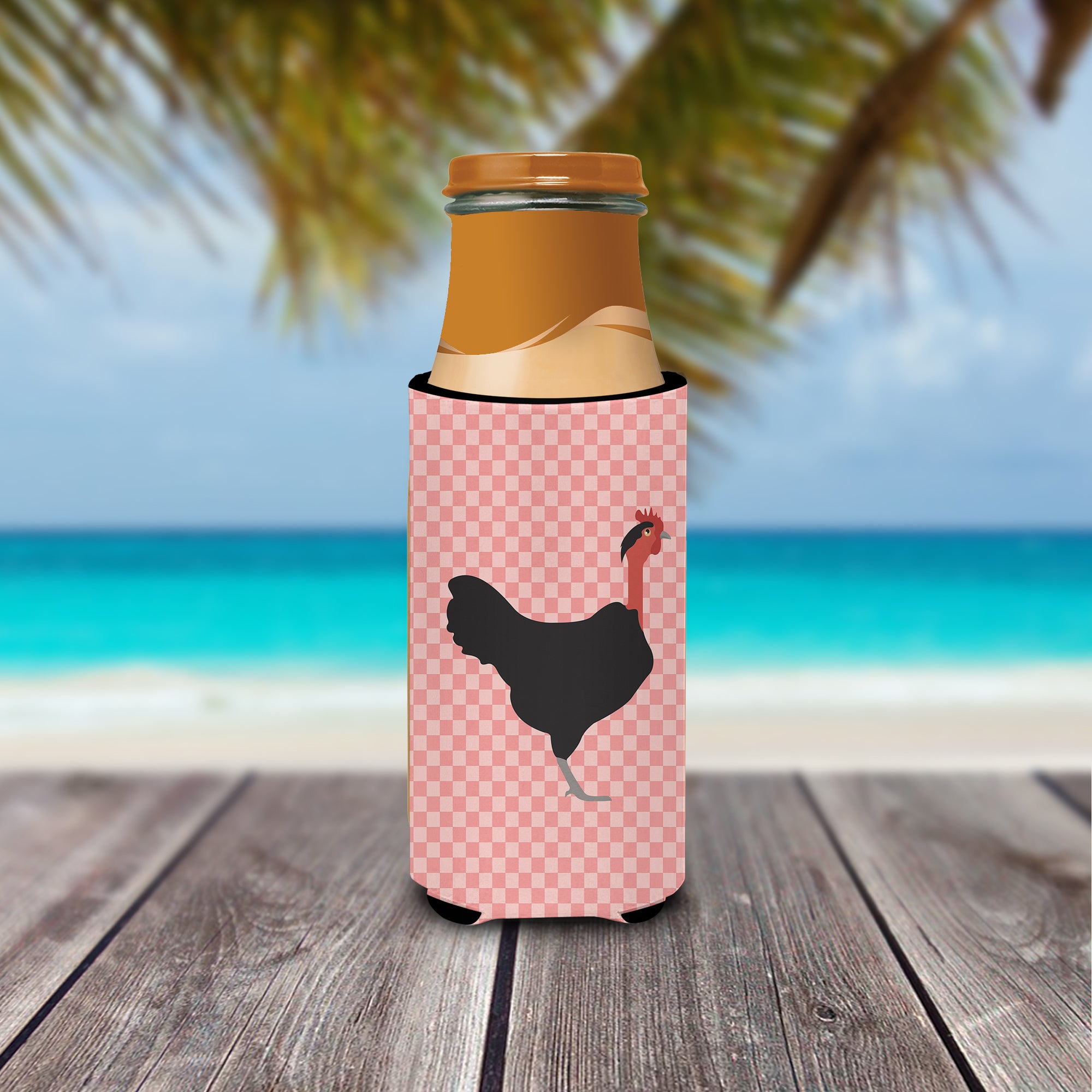 Naked Neck Chicken Pink Check  Ultra Hugger for slim cans