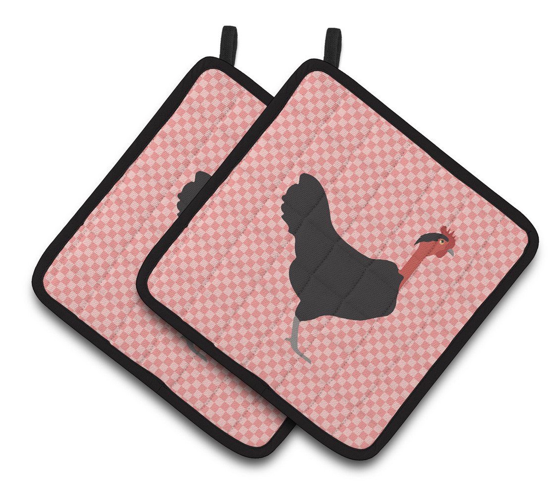 Naked Neck Chicken Pink Check Pair of Pot Holders BB7839PTHD by Caroline&#39;s Treasures