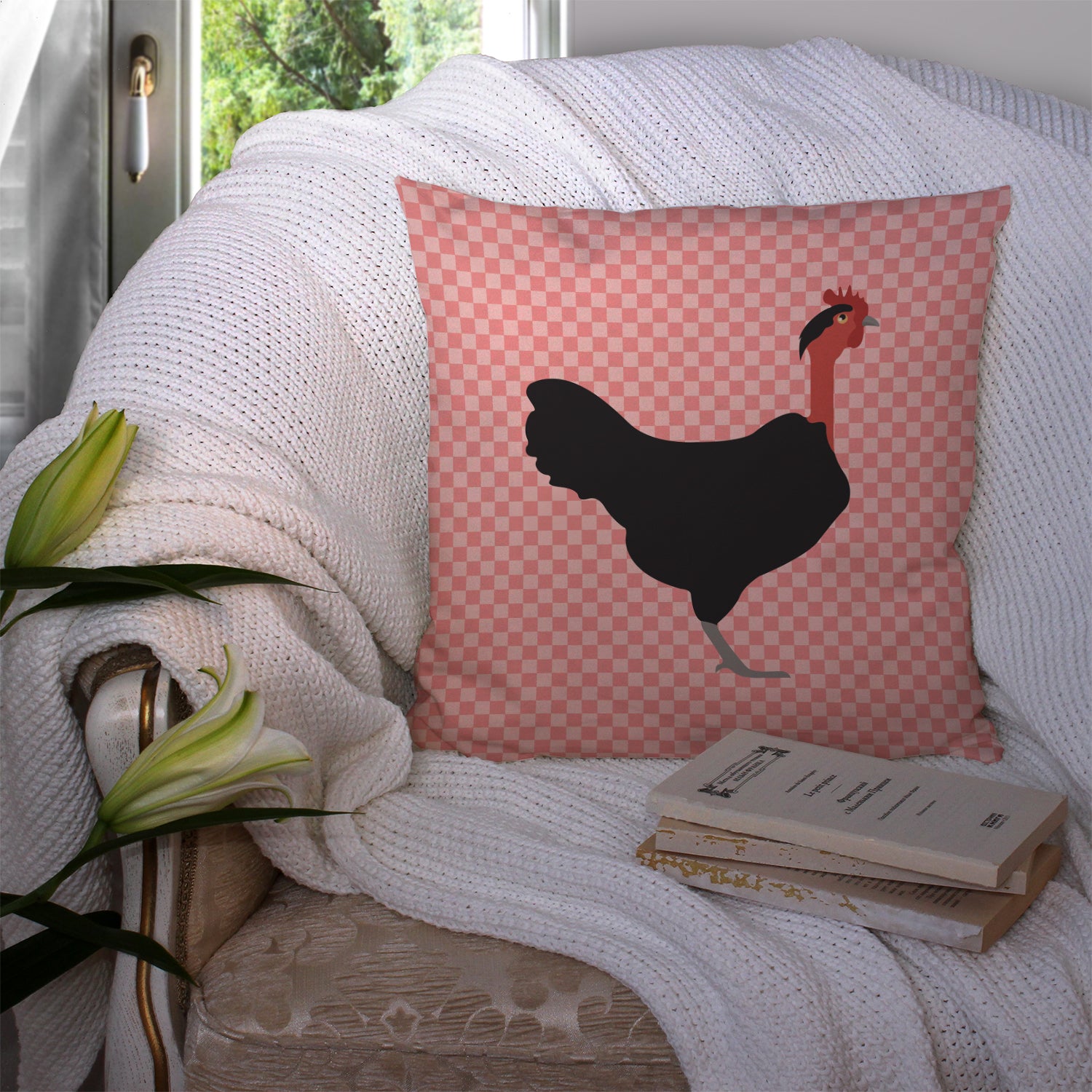 Naked Neck Chicken Pink Check Fabric Decorative Pillow BB7839PW1414 - the-store.com