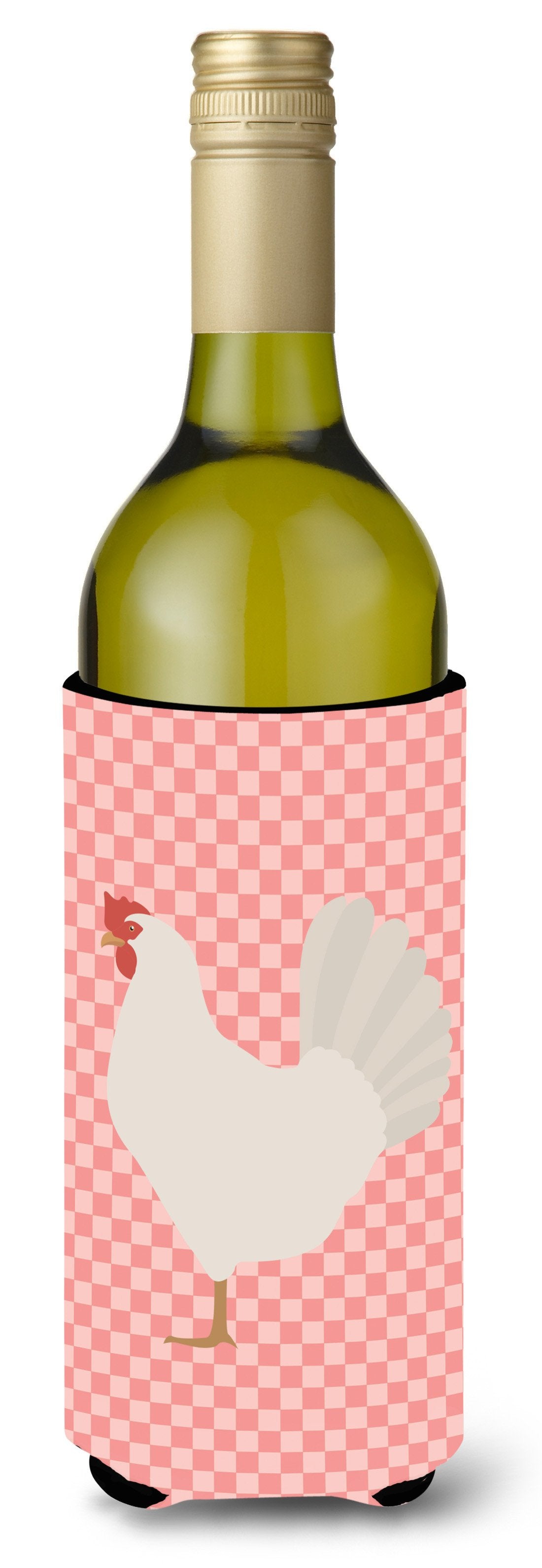 Leghorn Chicken Pink Check Wine Bottle Beverge Insulator Hugger BB7840LITERK by Caroline&#39;s Treasures