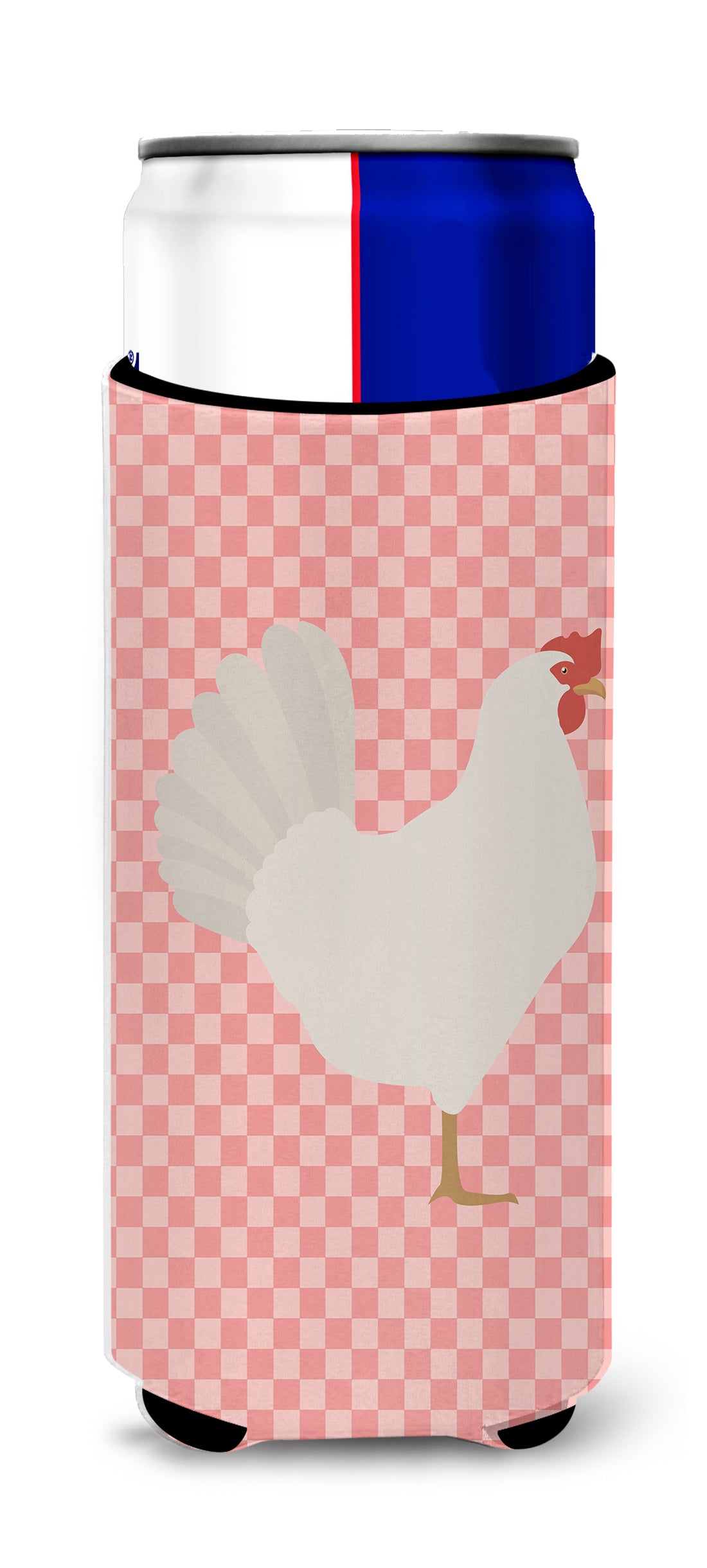 Leghorn Chicken Pink Check  Ultra Hugger for slim cans
