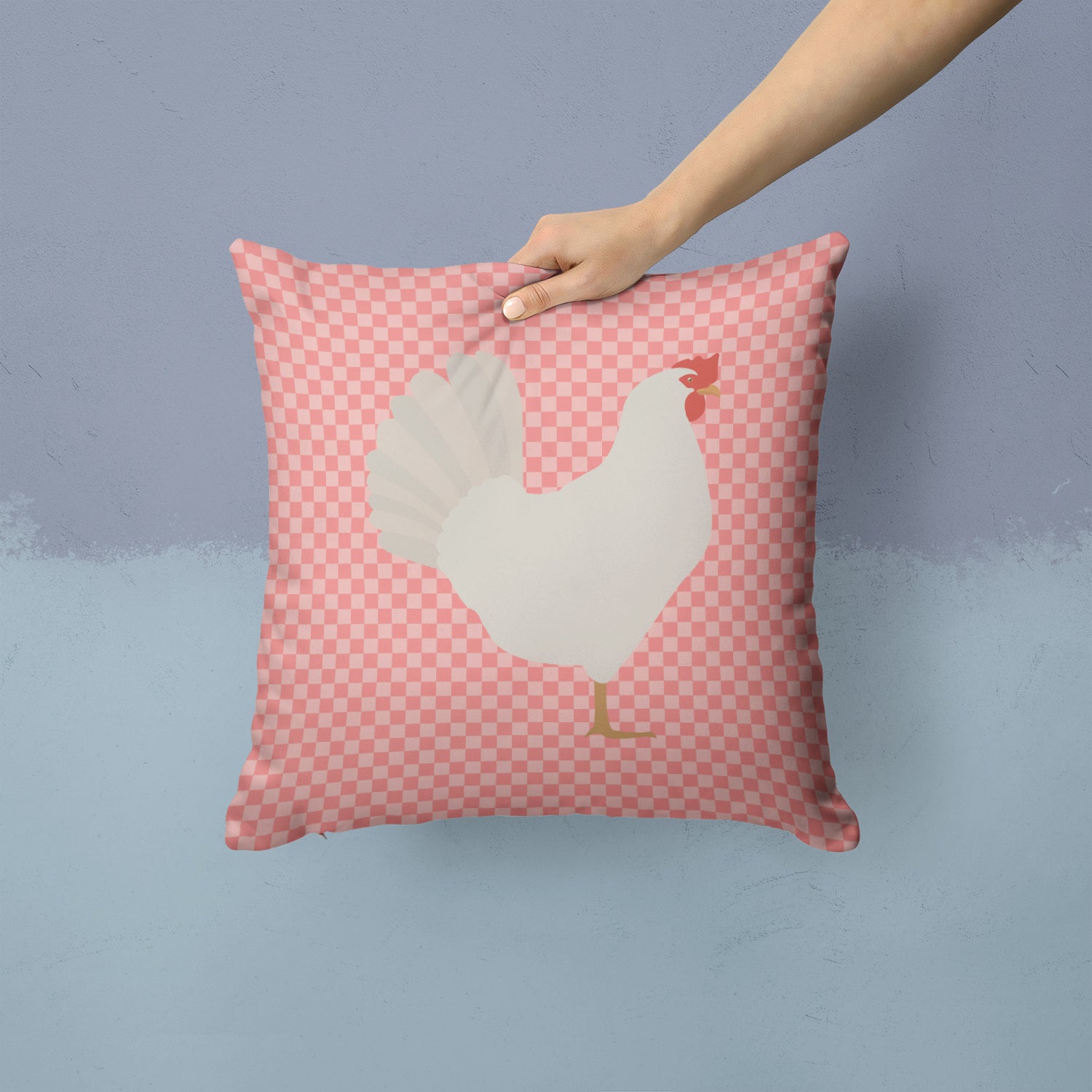 Leghorn Chicken Pink Check Fabric Decorative Pillow BB7840PW1414 - the-store.com
