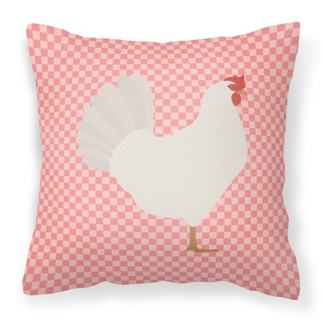 Leghorn Chicken Pink Check Fabric Decorative Pillow BB7840PW1818 by Caroline&#39;s Treasures