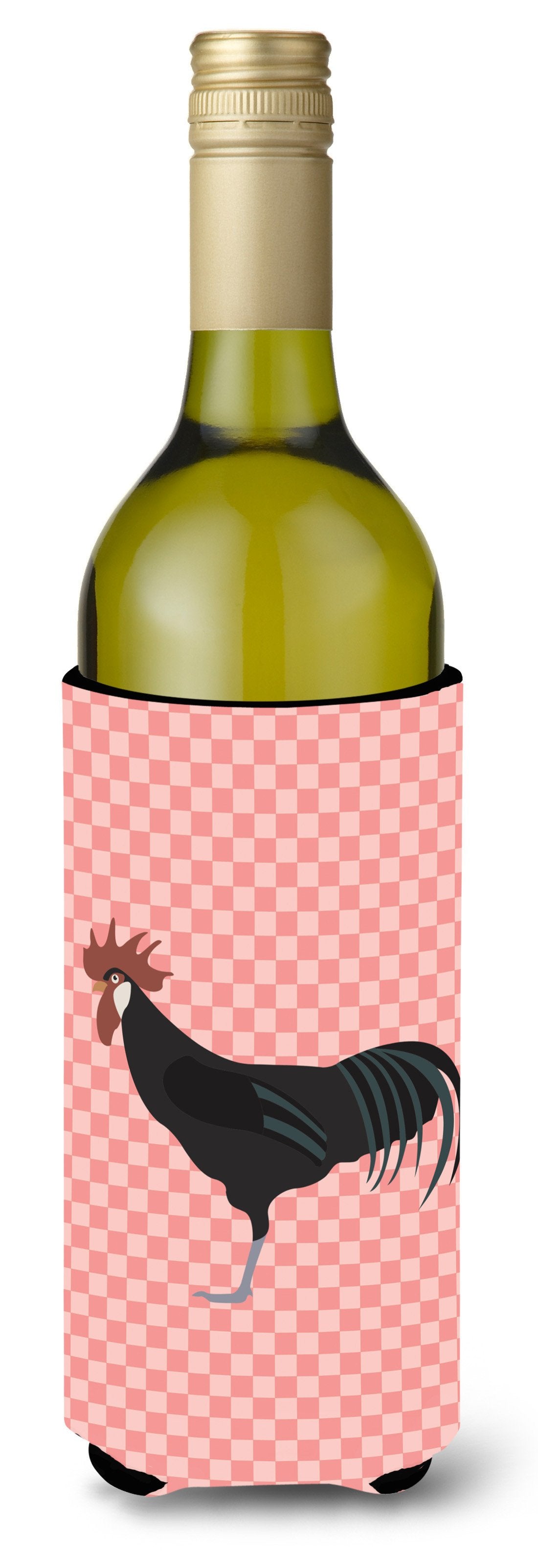 Minorca Ctalalan Chicken Pink Check Wine Bottle Beverge Insulator Hugger BB7841LITERK by Caroline&#39;s Treasures