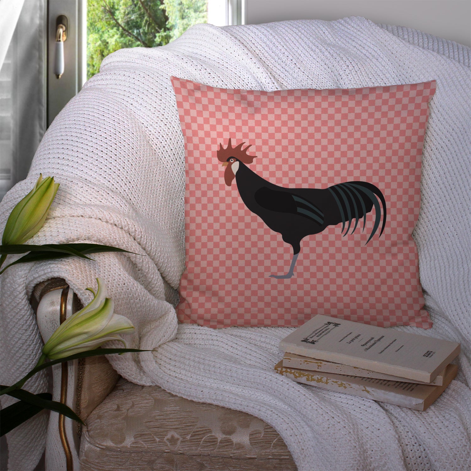 Minorca Ctalalan Chicken Pink Check Fabric Decorative Pillow BB7841PW1414 - the-store.com