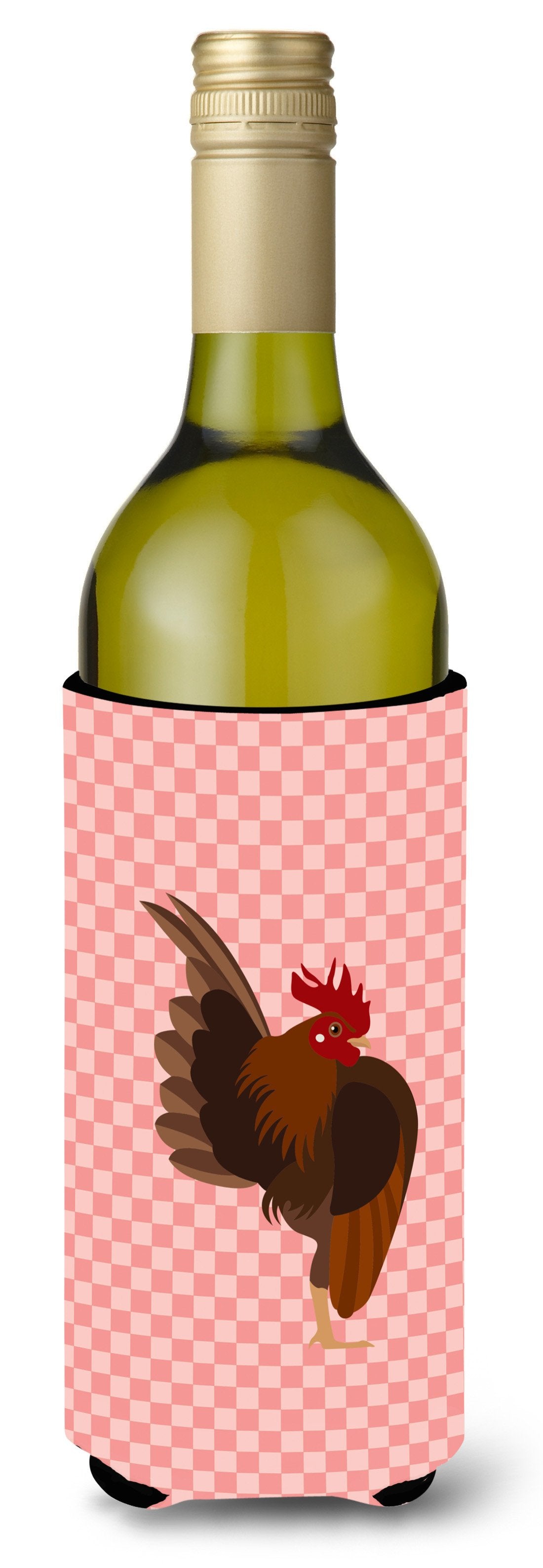 Malaysian Serama Chicken Pink Check Wine Bottle Beverge Insulator Hugger BB7842LITERK by Caroline&#39;s Treasures