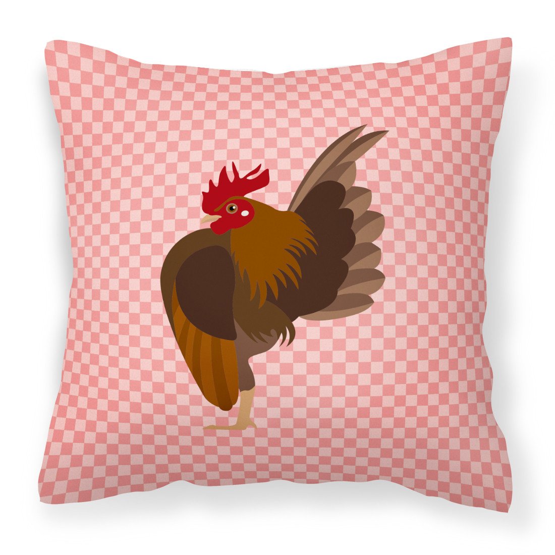 Malaysian Serama Chicken Pink Check Fabric Decorative Pillow BB7842PW1818 by Caroline&#39;s Treasures