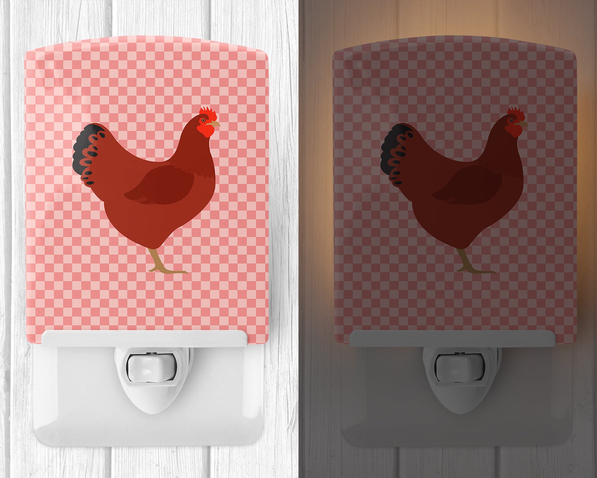 New Hampshire Red Chicken Pink Check Ceramic Night Light BB7843CNL - the-store.com