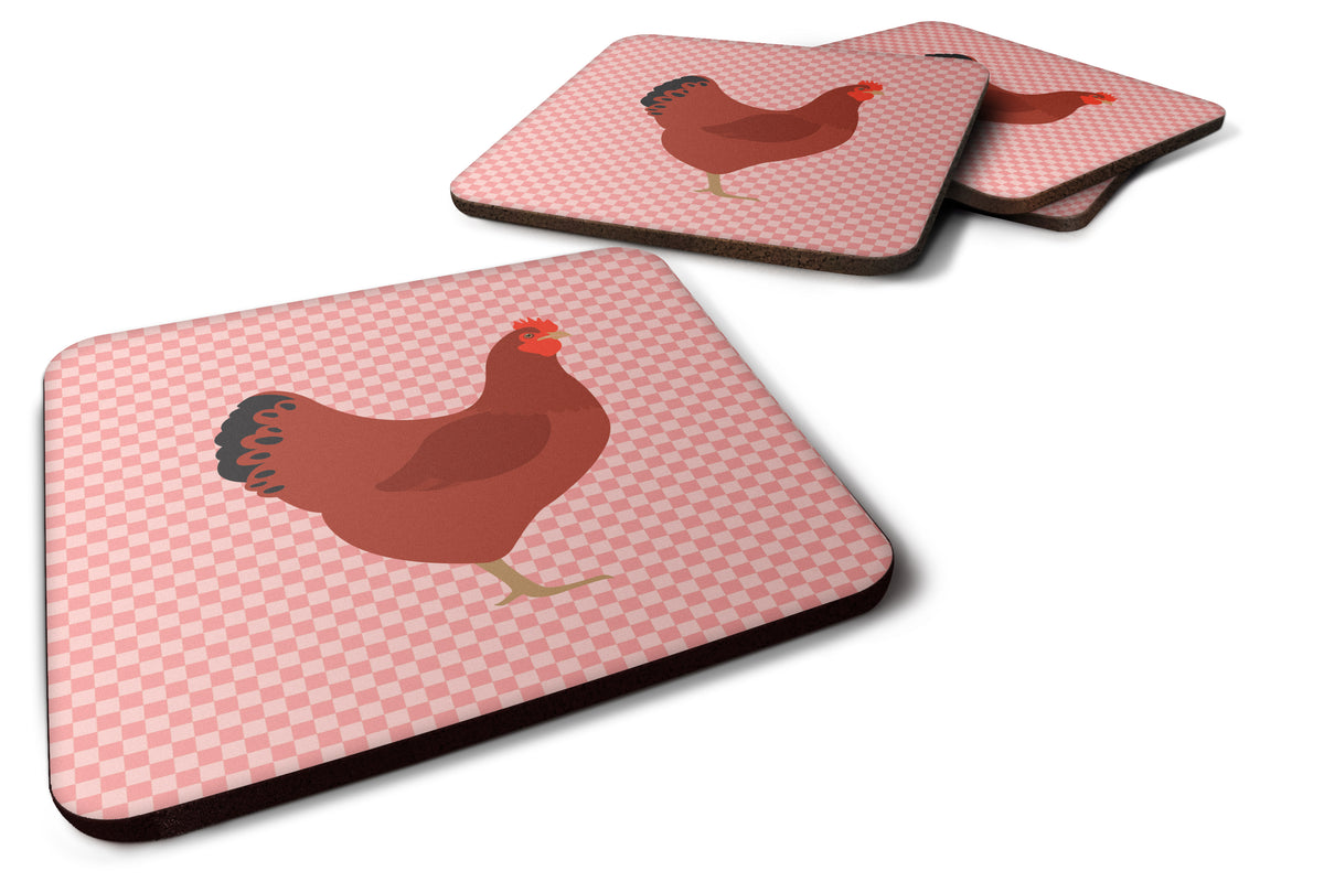 New Hampshire Red Chicken Pink Check Foam Coaster Set of 4 BB7843FC - the-store.com