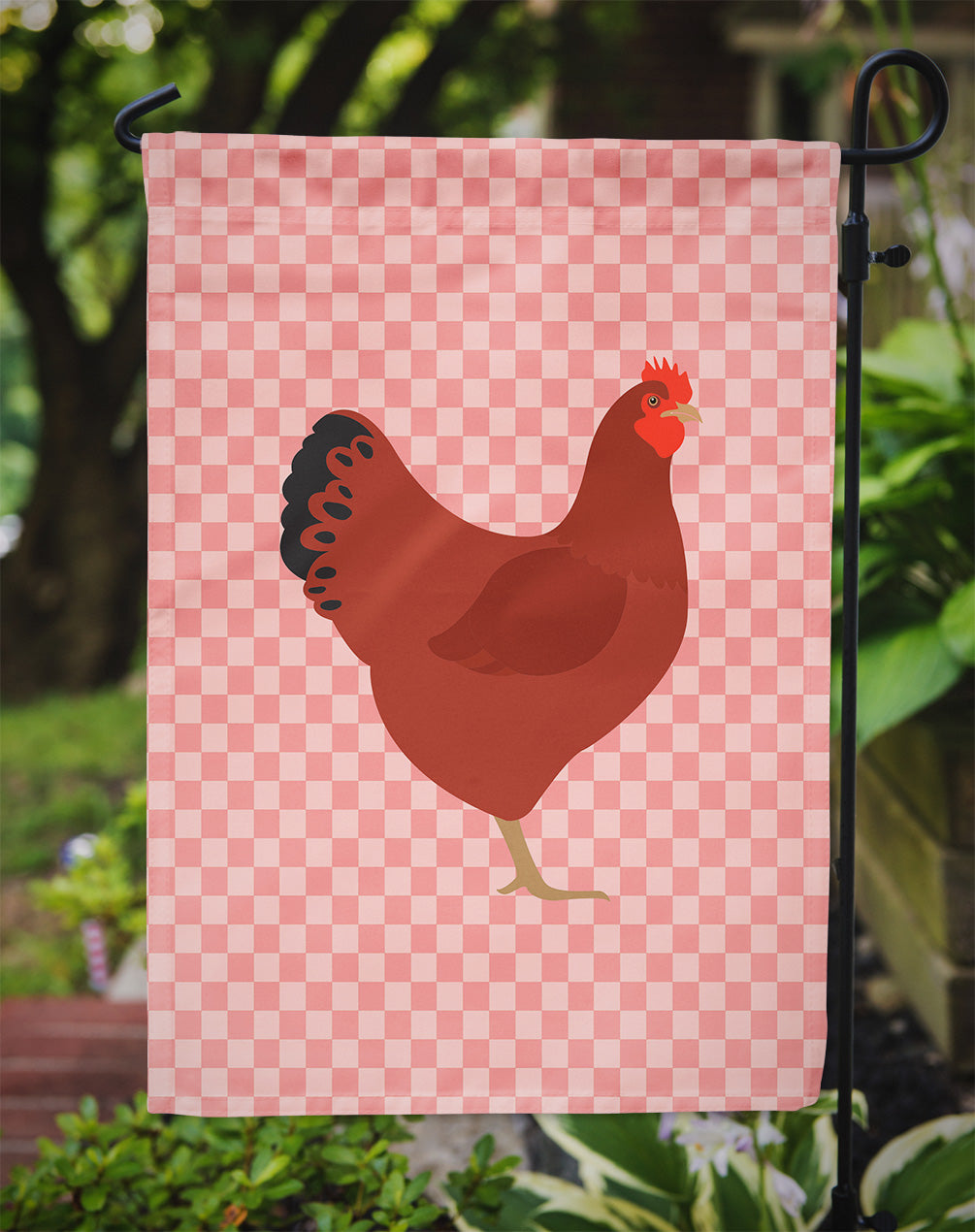 New Hampshire Red Chicken Pink Check Flag Garden Size