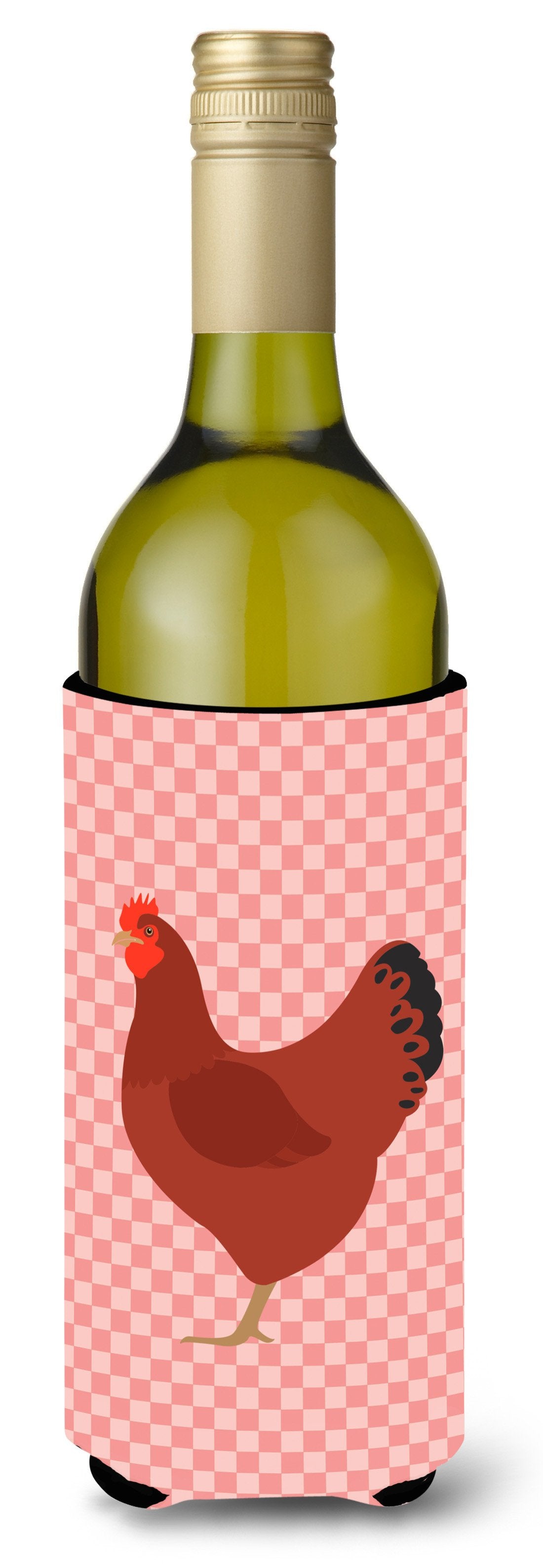 New Hampshire Red Chicken Pink Check Wine Bottle Beverge Insulator Hugger BB7843LITERK by Caroline&#39;s Treasures