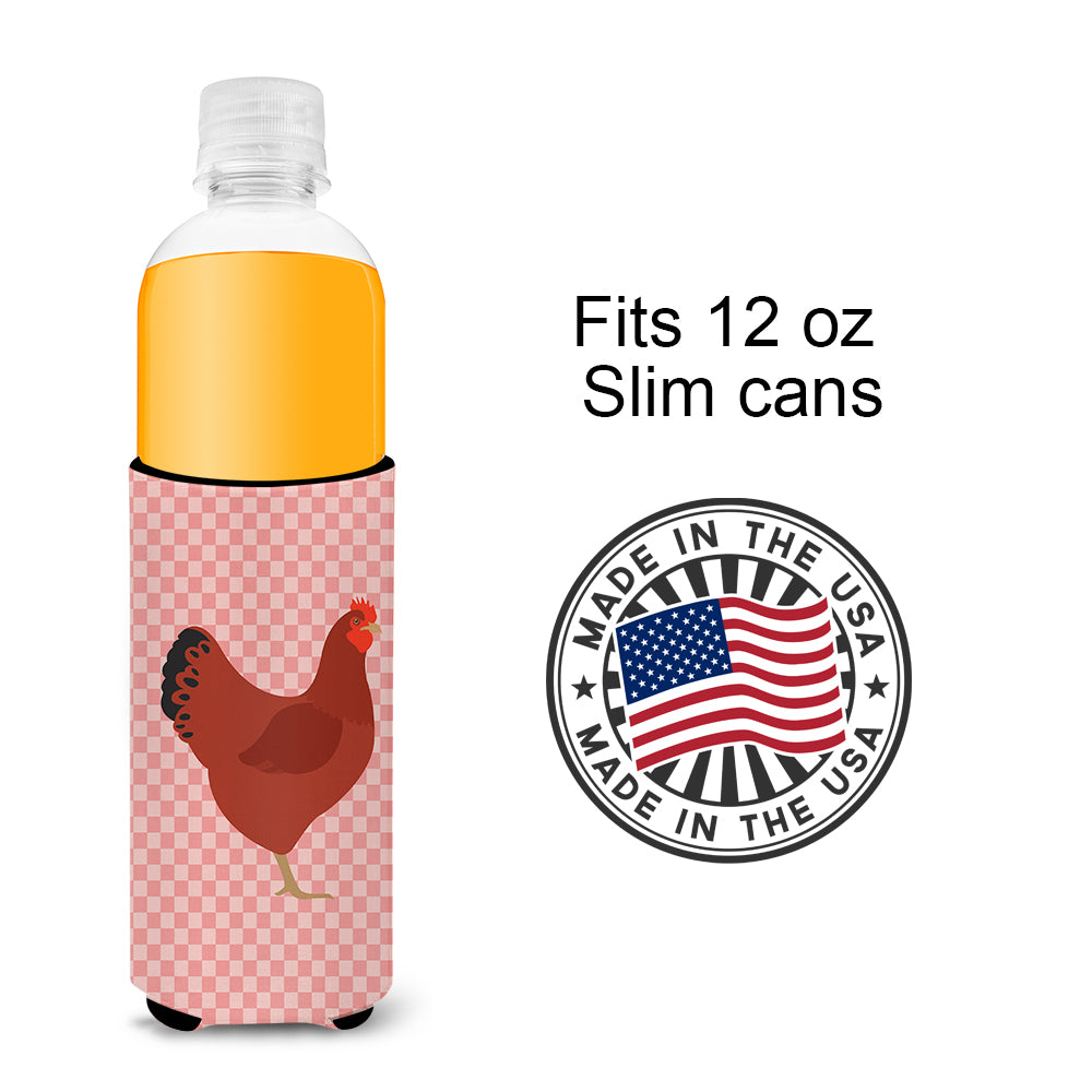 New Hampshire Red Chicken Pink Check  Ultra Hugger for slim cans