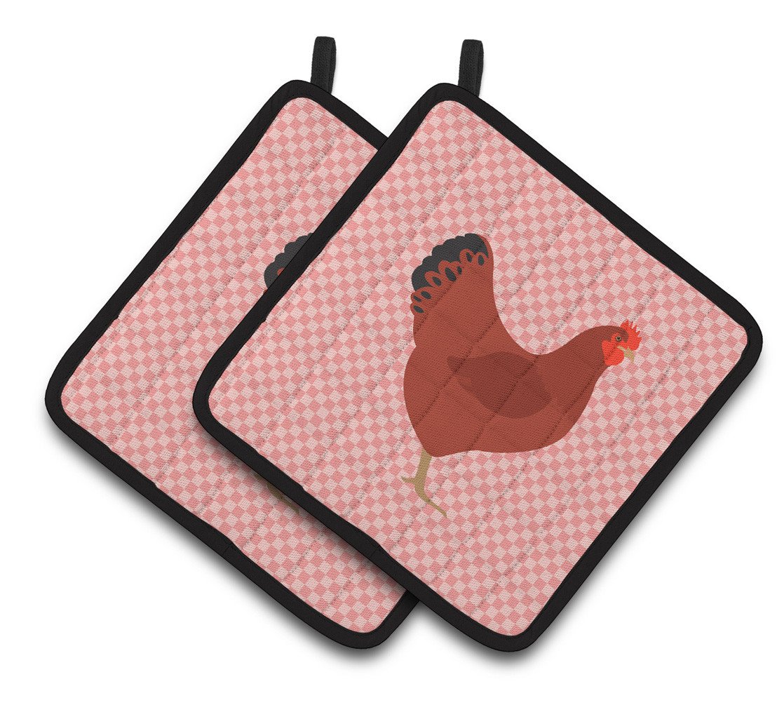 New Hampshire Red Chicken Pink Check Pair of Pot Holders BB7843PTHD by Caroline&#39;s Treasures