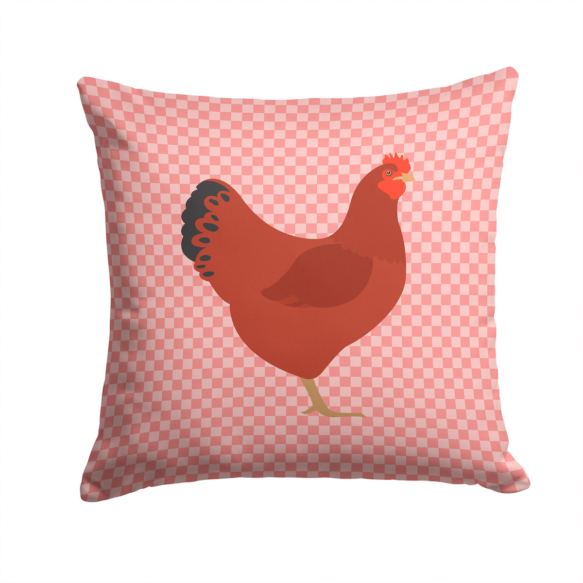 New Hampshire Red Chicken Pink Check Fabric Decorative Pillow BB7843PW1414 - the-store.com