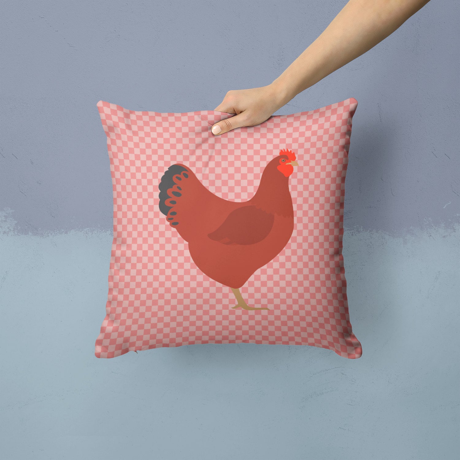 New Hampshire Red Chicken Pink Check Fabric Decorative Pillow BB7843PW1414 - the-store.com