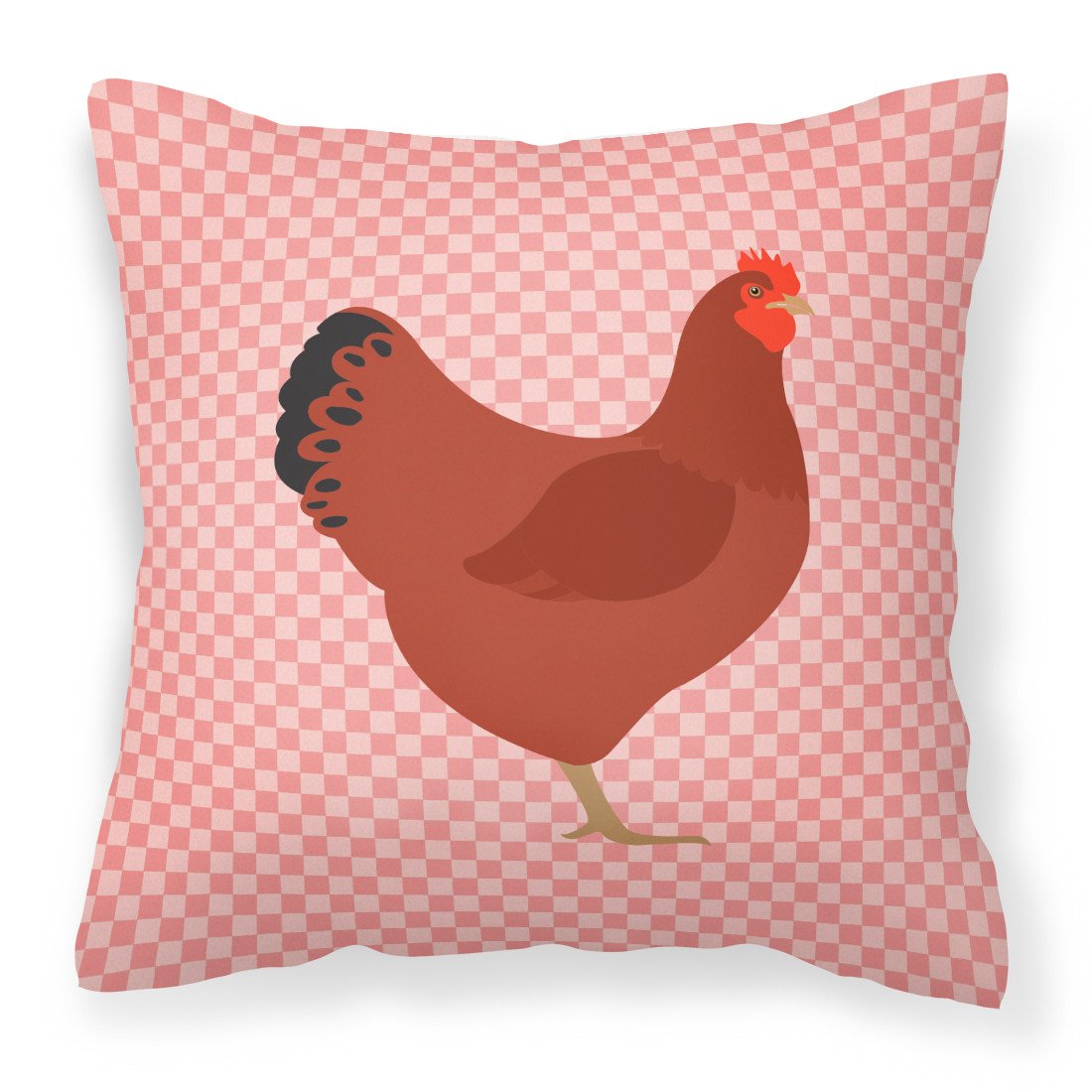 New Hampshire Red Chicken Pink Check Fabric Decorative Pillow BB7843PW1818 by Caroline&#39;s Treasures
