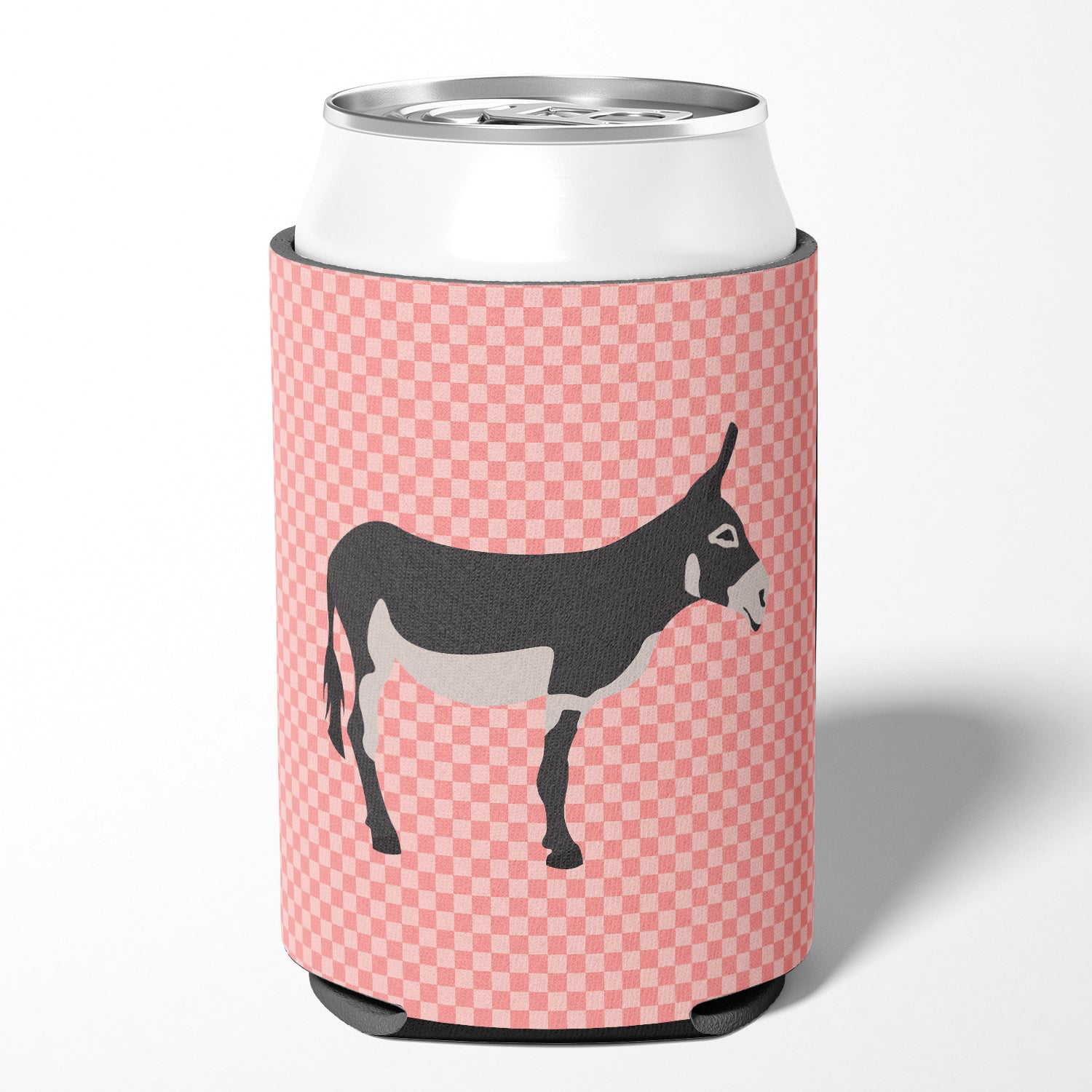 American Mammoth Jack Donkey Pink Check Can or Bottle Hugger BB7844CC