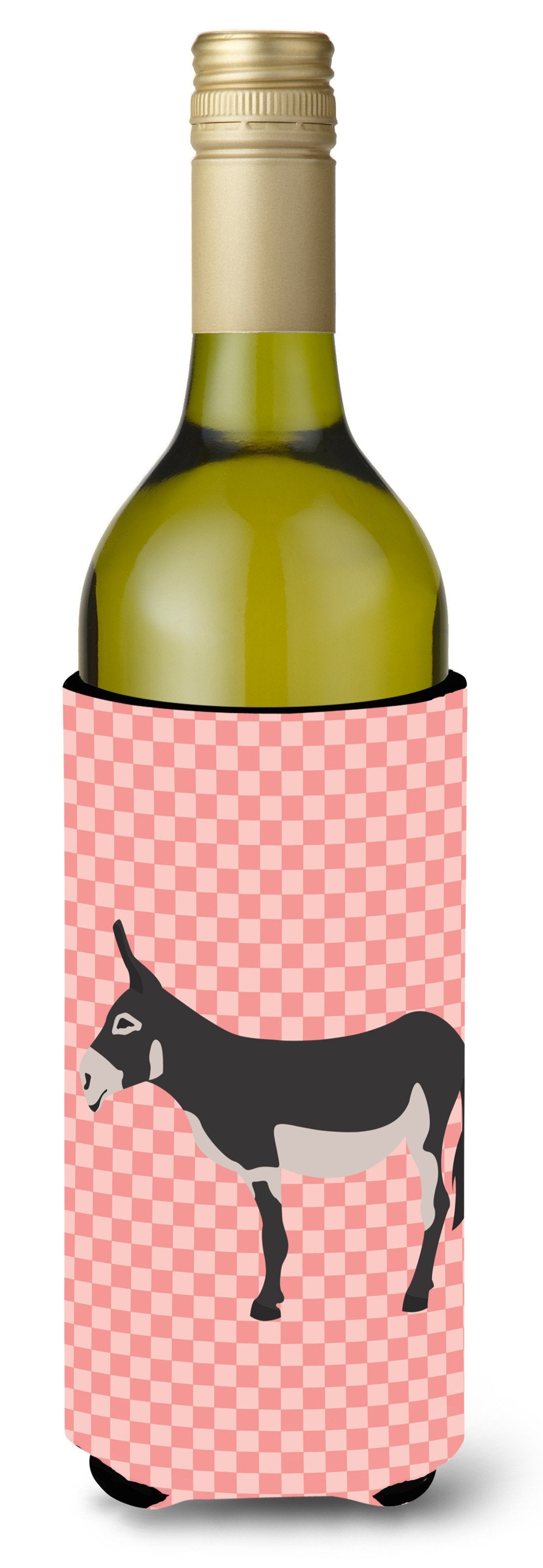 American Mammoth Jack Donkey Pink Check Wine Bottle Beverge Insulator Hugger BB7844LITERK by Caroline&#39;s Treasures