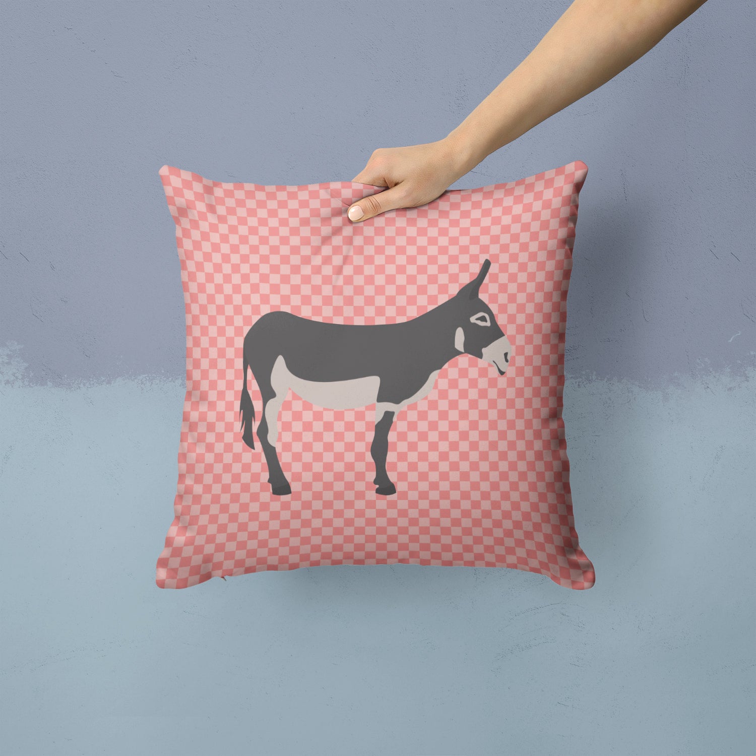 American Mammoth Jack Donkey Pink Check Fabric Decorative Pillow BB7844PW1414 - the-store.com