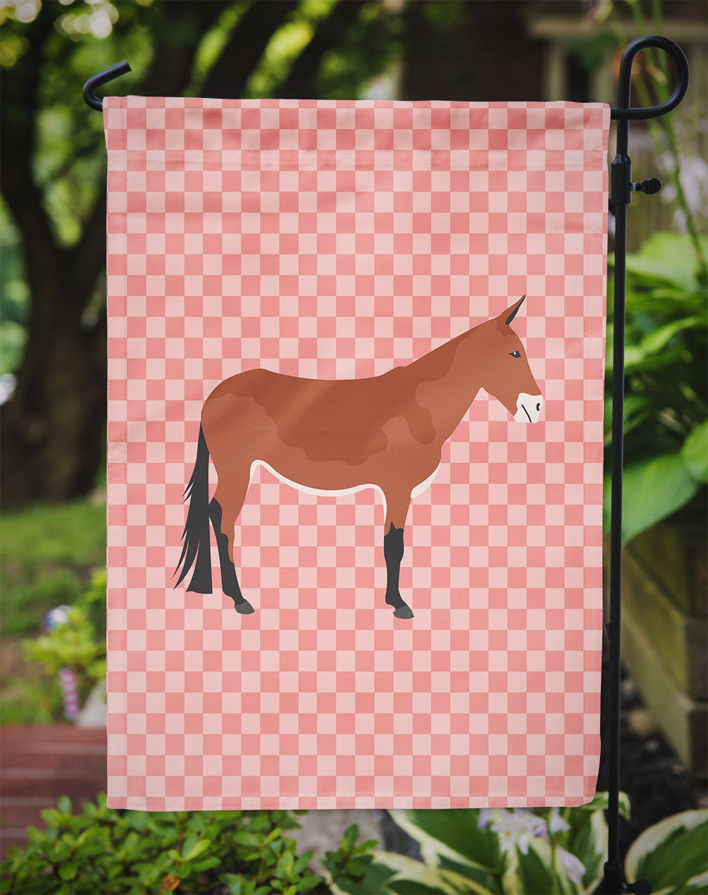 Mule Pink Check Flag Garden Size  the-store.com.