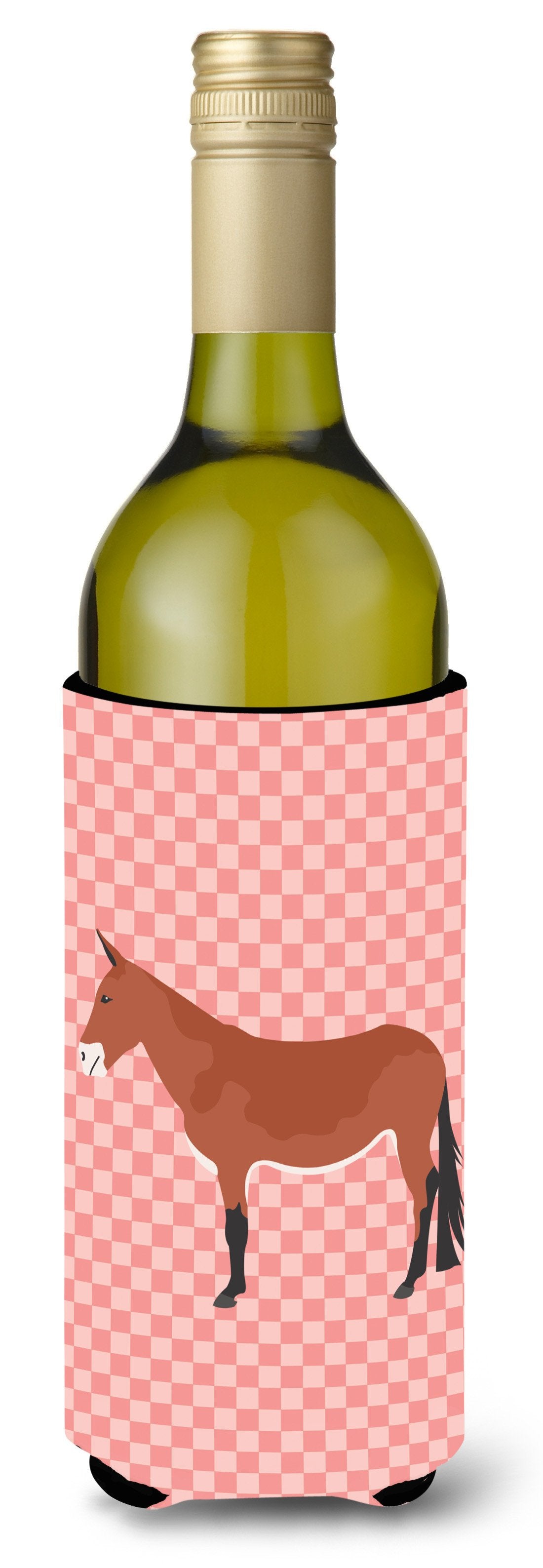 Mule Pink Check Wine Bottle Beverge Insulator Hugger BB7845LITERK by Caroline&#39;s Treasures