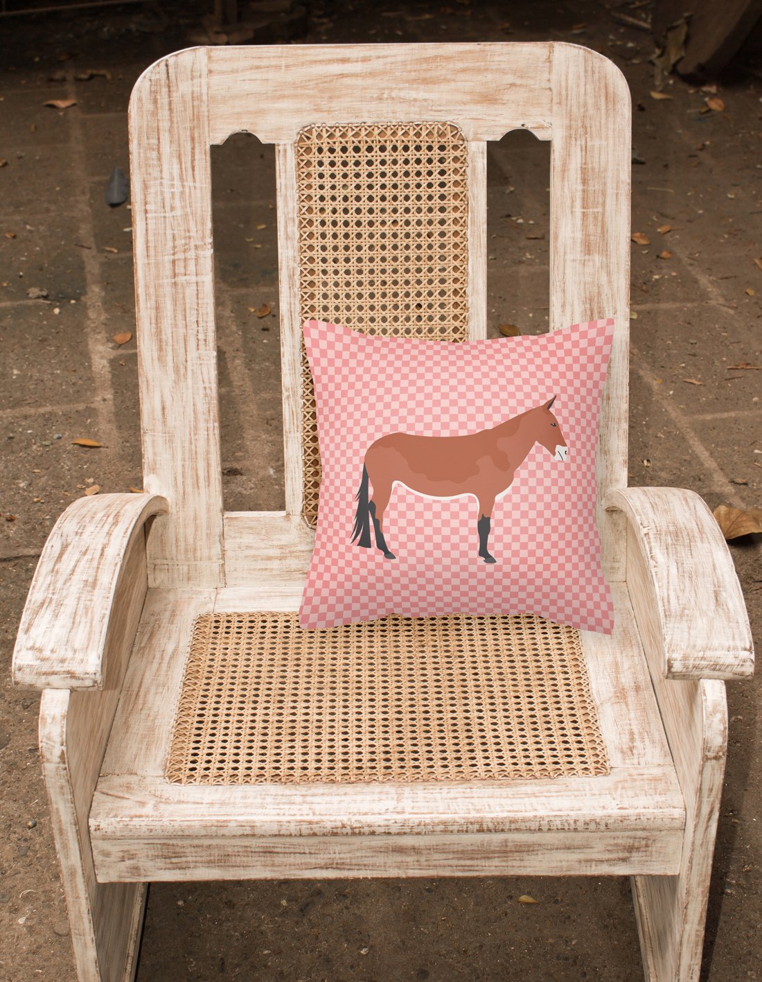Mule Pink Check Fabric Decorative Pillow by Caroline's Treasures