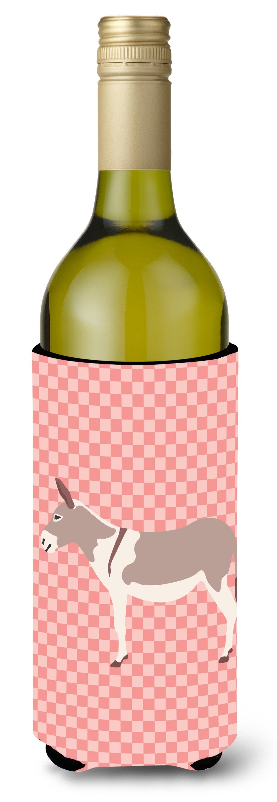 Australian Teamster Donkey Pink Check Wine Bottle Beverge Insulator Hugger BB7846LITERK by Caroline&#39;s Treasures