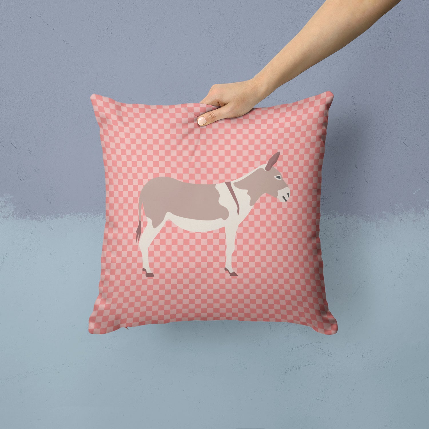Australian Teamster Donkey Pink Check Fabric Decorative Pillow BB7846PW1414 - the-store.com