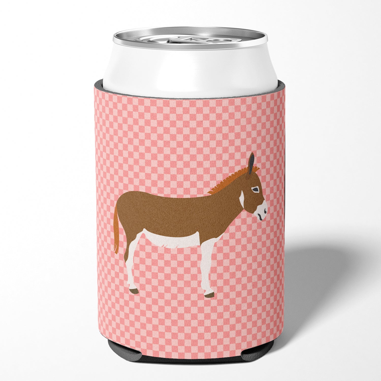 Miniature Mediterranian Donkey Pink Check Can or Bottle Hugger BB7847CC