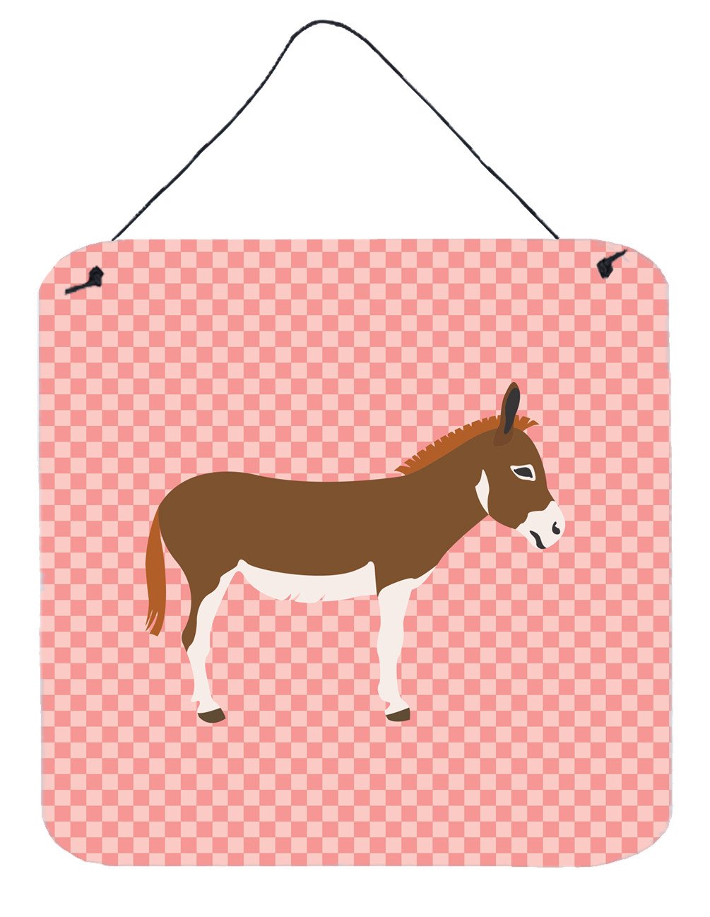 Miniature Mediterranian Donkey Pink Check Wall or Door Hanging Prints BB7847DS66 by Caroline&#39;s Treasures