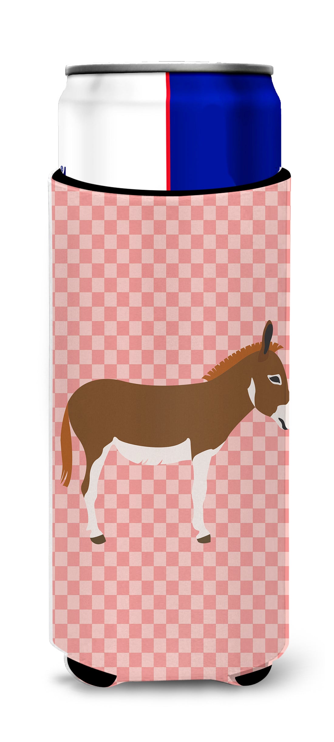 Miniature Mediterranian Donkey Pink Check  Ultra Hugger for slim cans  the-store.com.