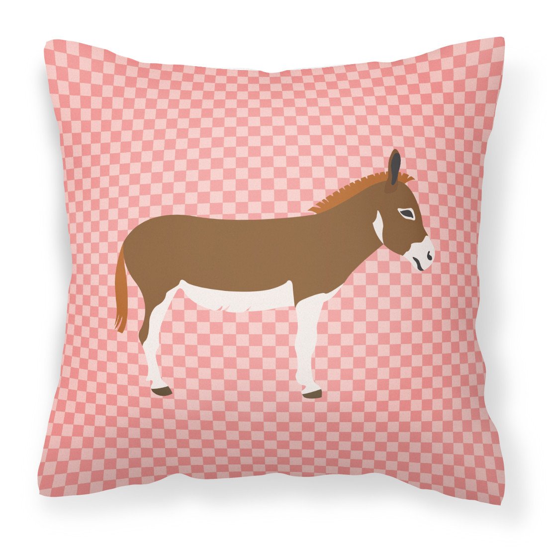 Miniature Mediterranian Donkey Pink Check Fabric Decorative Pillow BB7847PW1818 by Caroline&#39;s Treasures
