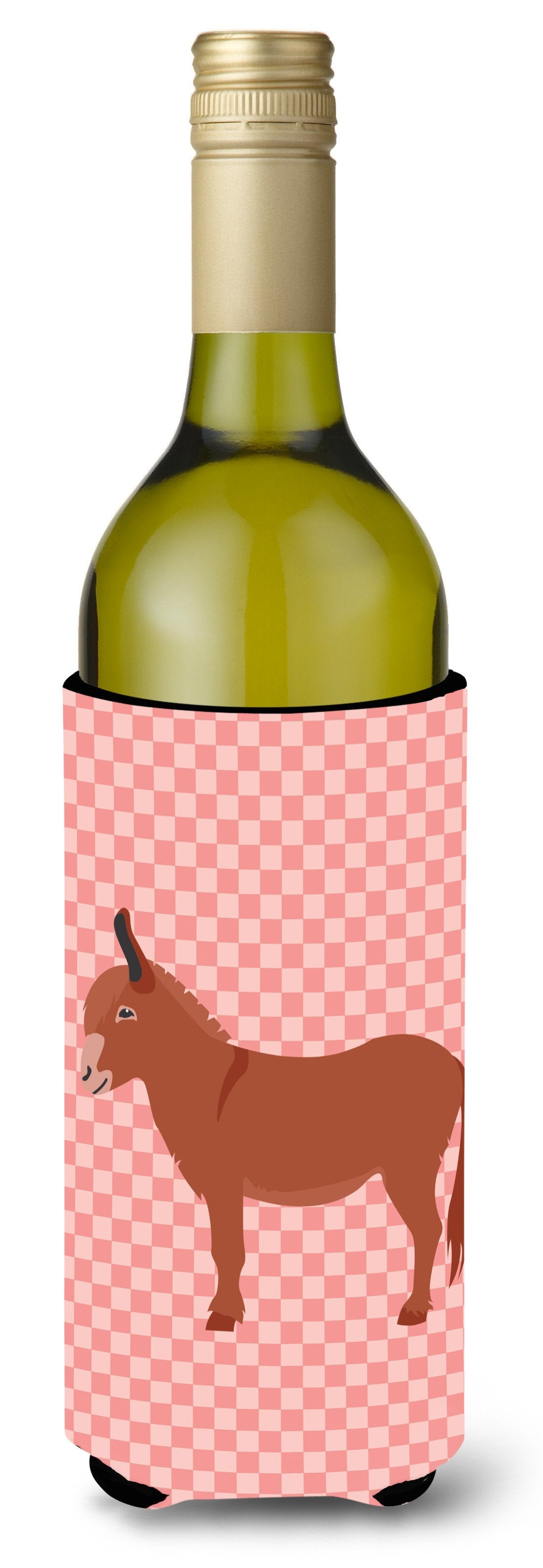 Irish Donkey Pink Check Wine Bottle Beverge Insulator Hugger BB7848LITERK by Caroline&#39;s Treasures