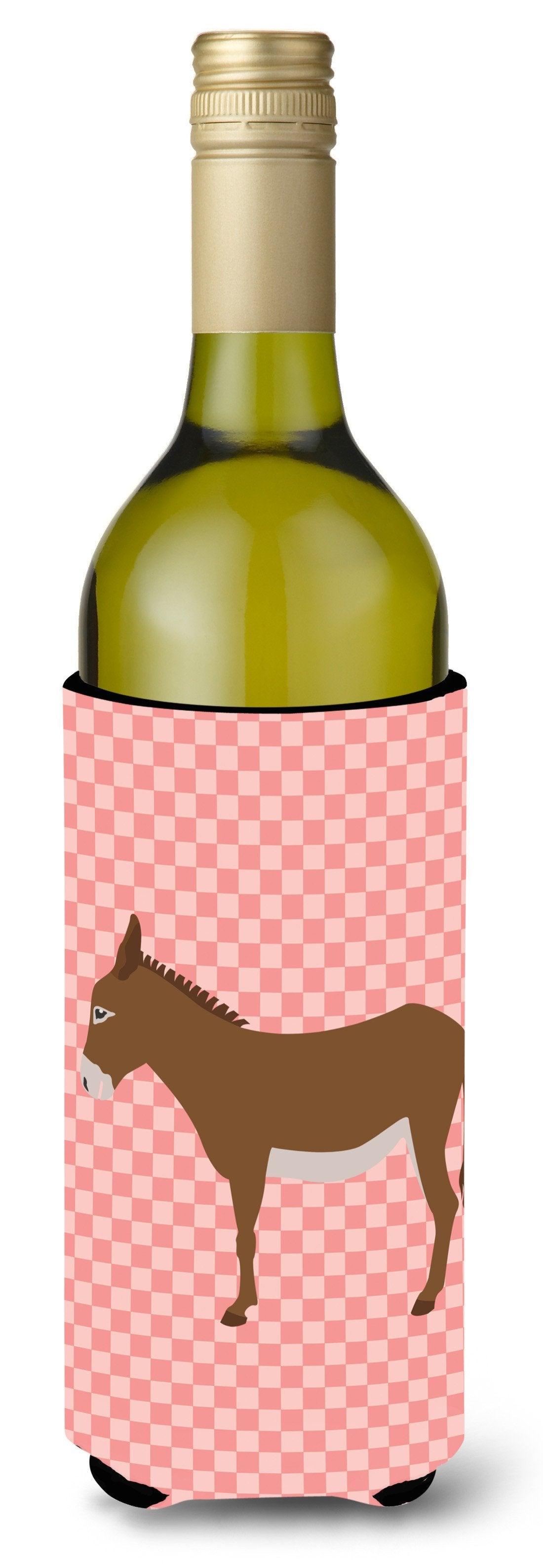 Cotentin Donkey Pink Check Wine Bottle Beverge Insulator Hugger BB7849LITERK by Caroline&#39;s Treasures