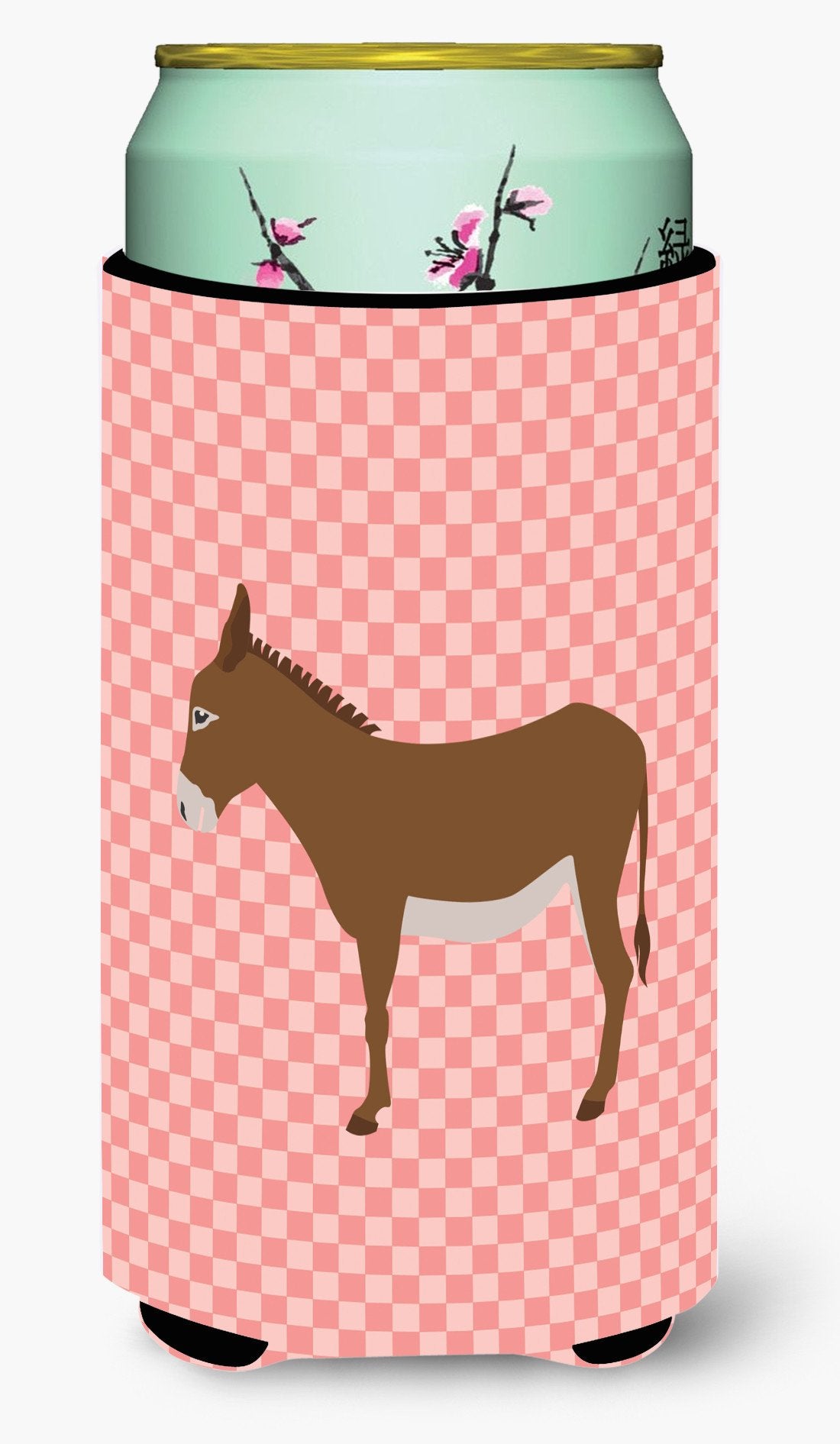 Cotentin Donkey Pink Check Tall Boy Beverage Insulator Hugger BB7849TBC by Caroline&#39;s Treasures
