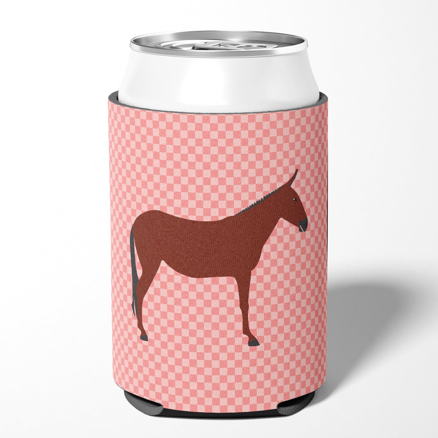 Hinny Horse Donkey Pink Check Can or Bottle Hugger BB7850CC  the-store.com.