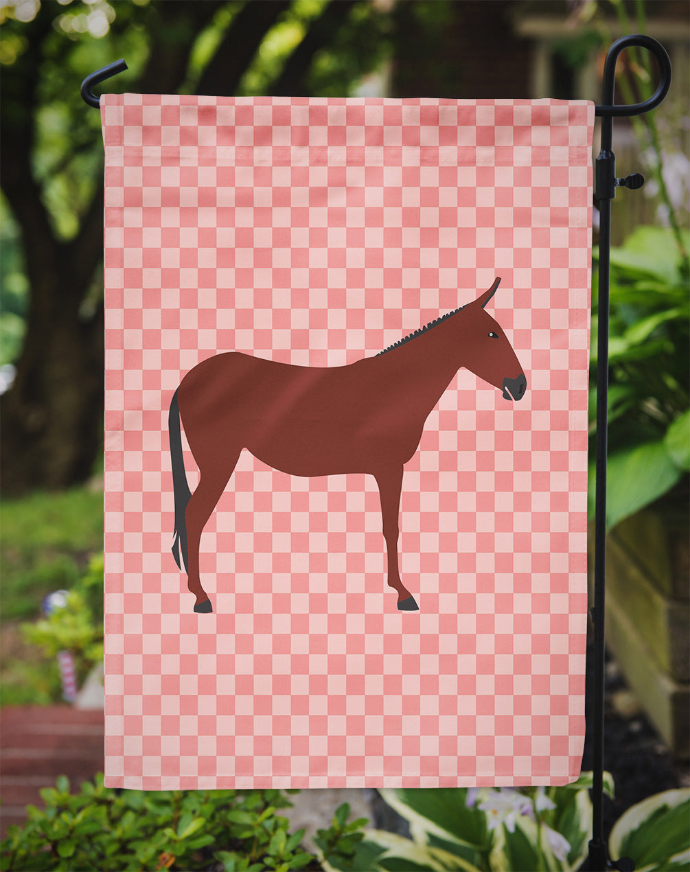 Hinny Horse Donkey Pink Check Flag Garden Size  the-store.com.