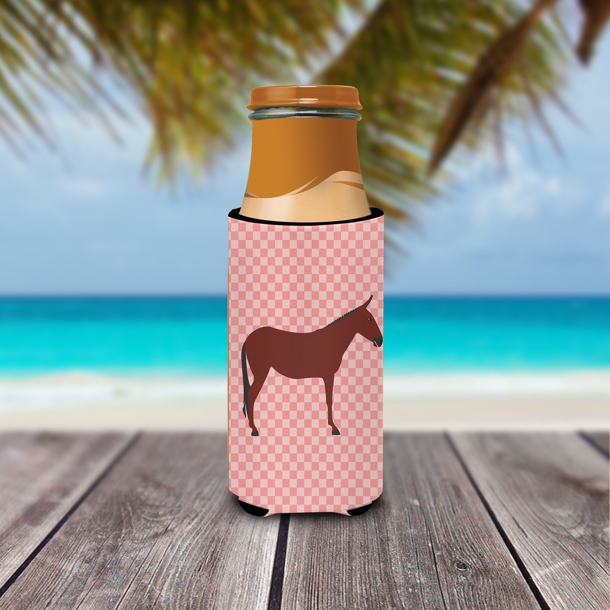 Hinny Horse Donkey Pink Check  Ultra Hugger for slim cans