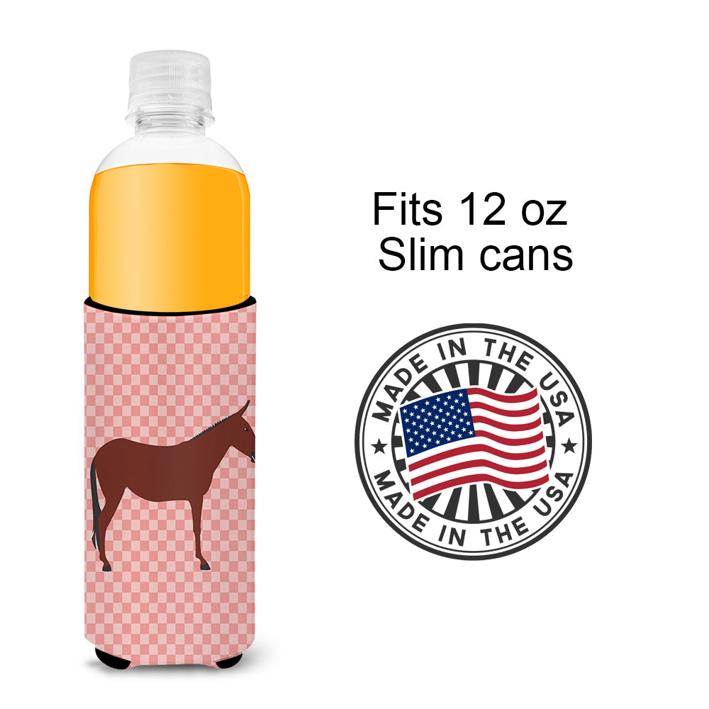 Hinny Horse Donkey Pink Check  Ultra Hugger for slim cans  the-store.com.