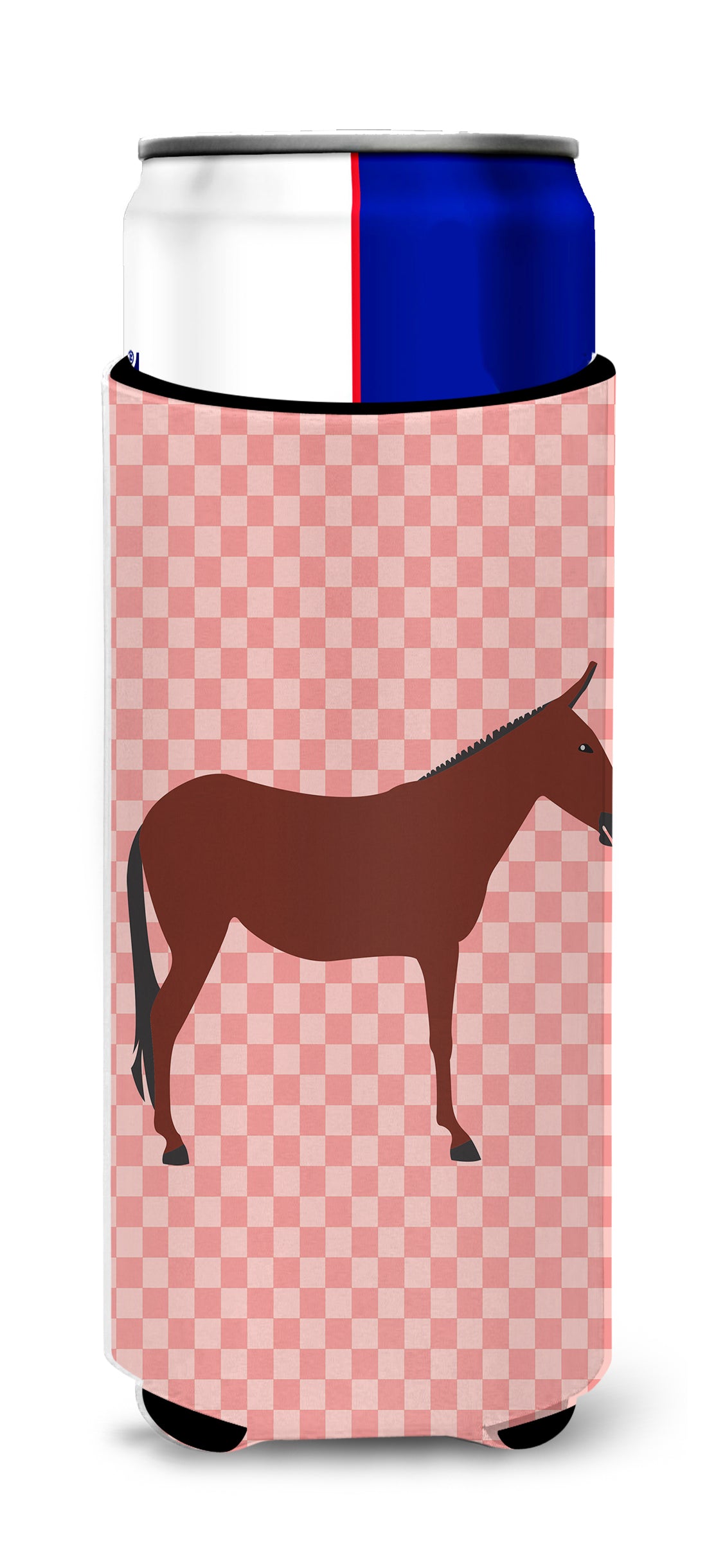 Hinny Horse Donkey Pink Check  Ultra Hugger for slim cans